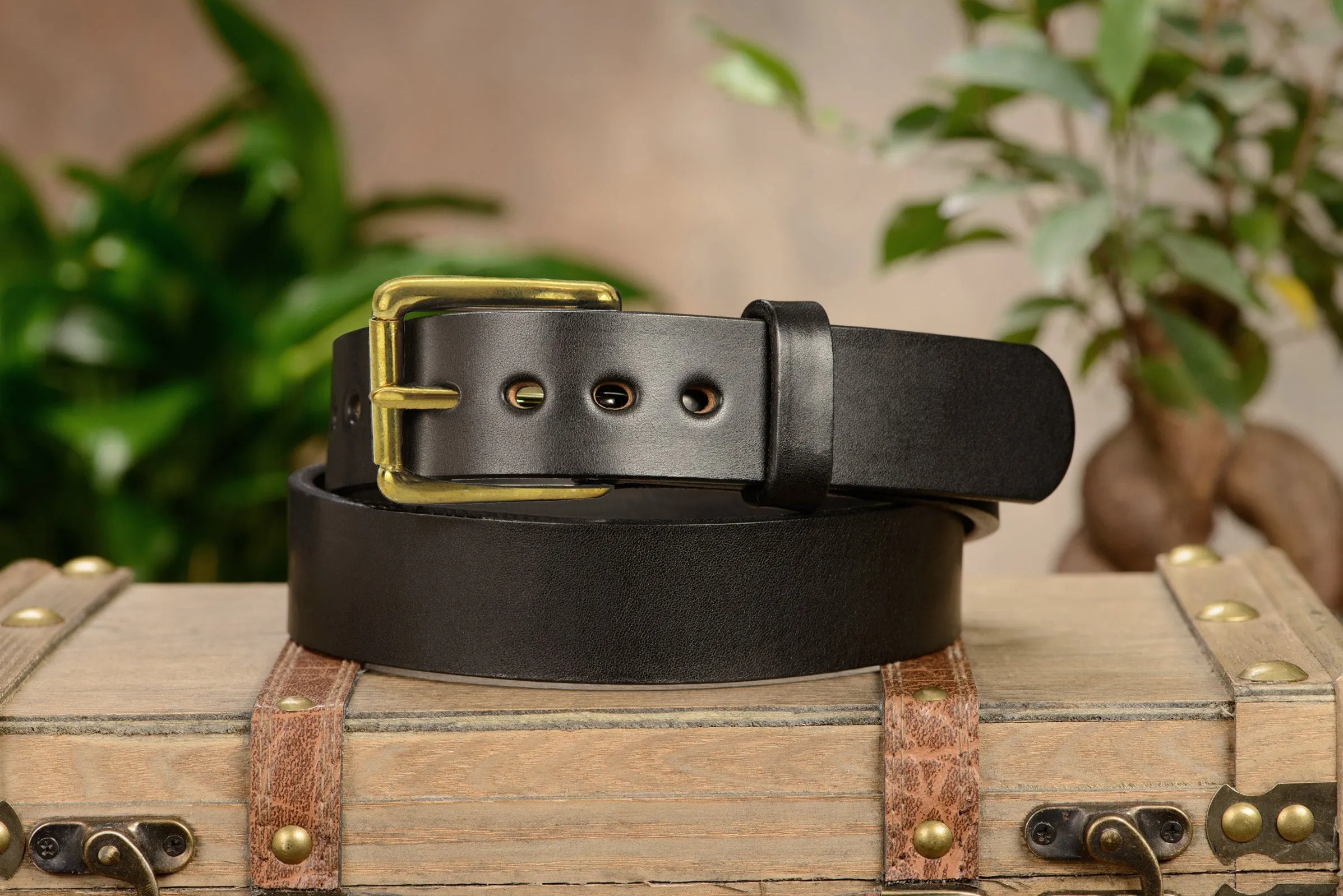 The Eastwood: Men's Black Non Stitched Leather Belt Max Thick With Brass 1.50"