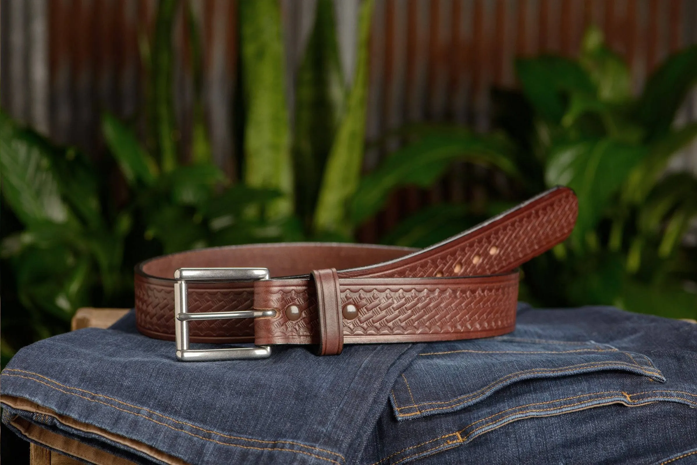 The Eastwood: Men's Brown Basket Weave Leather Belt Max Thick 1.75" Extra Wide