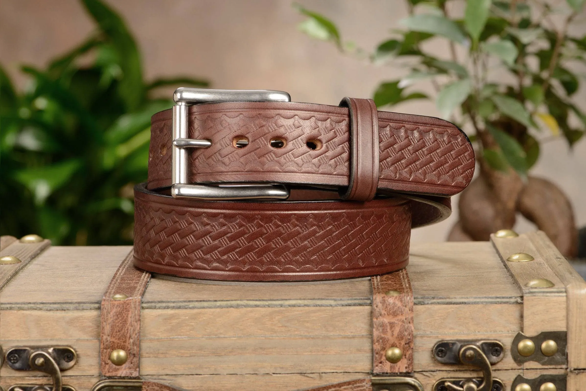 The Eastwood: Men's Brown Basket Weave Leather Belt Max Thick 1.75" Extra Wide