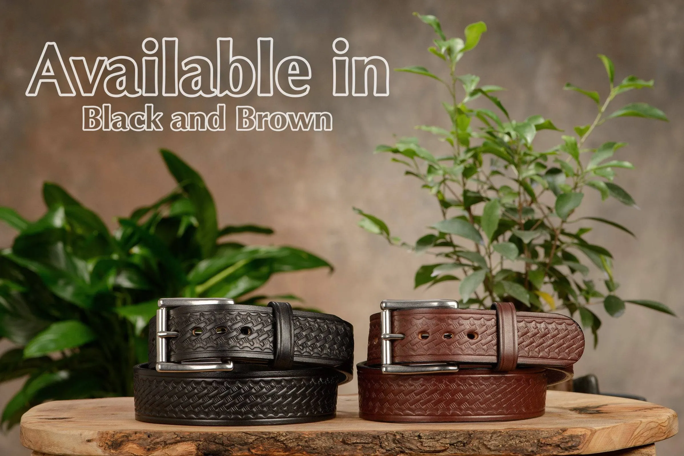 The Eastwood: Men's Brown Basket Weave Leather Belt Max Thick 1.75" Extra Wide