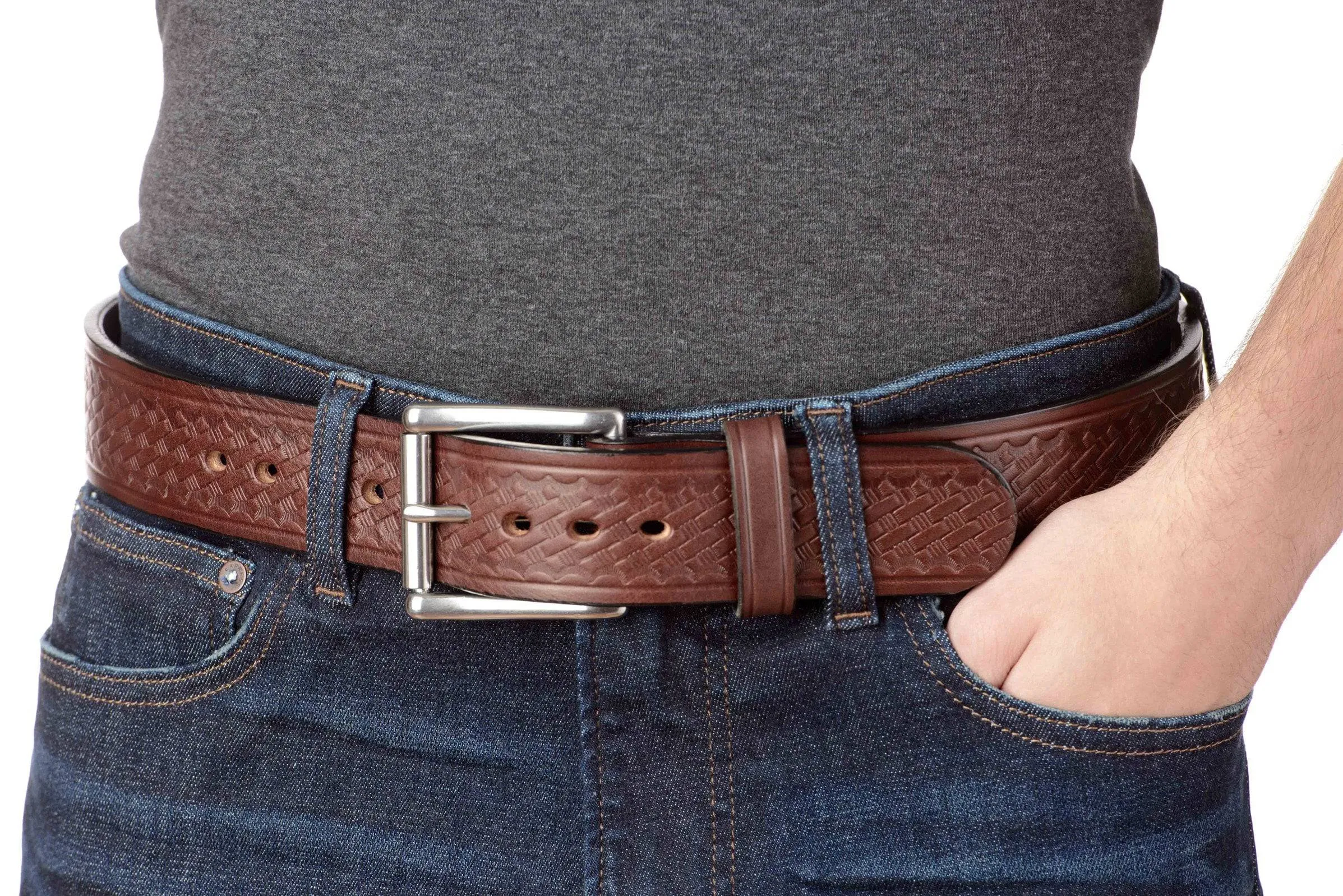 The Eastwood: Men's Brown Basket Weave Leather Belt Max Thick 1.75" Extra Wide