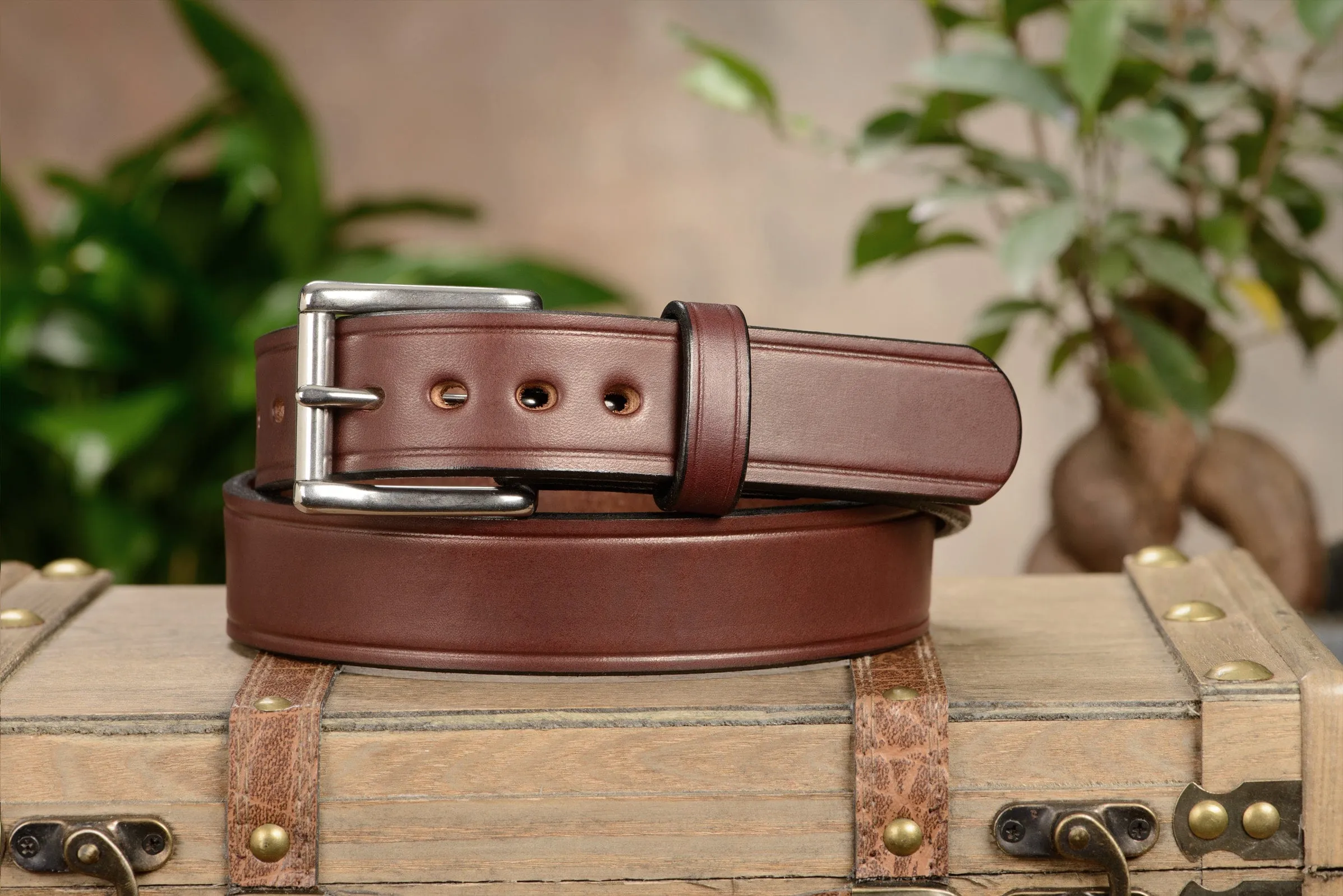 The Eastwood: Men's Brown Creased Accent Leather Belt Max Thick 1.50"
