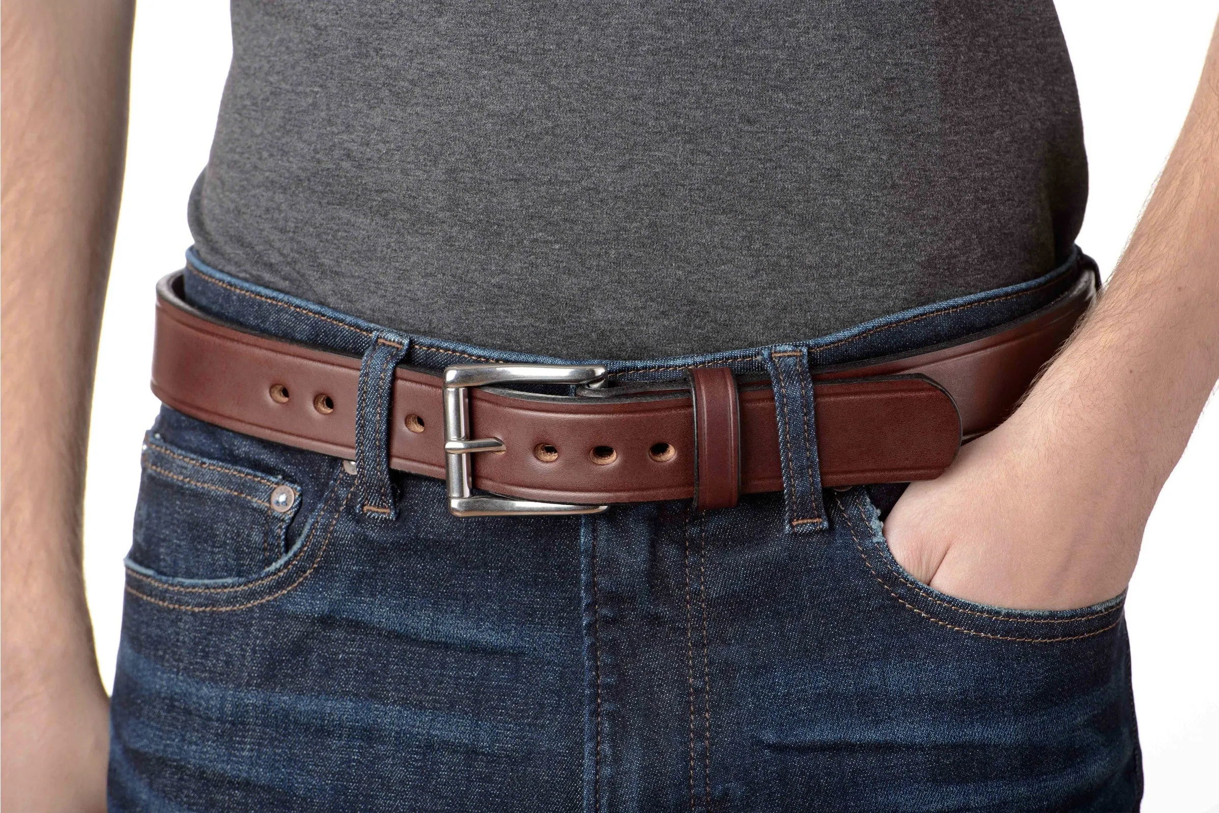 The Eastwood: Men's Brown Creased Accent Leather Belt Max Thick 1.50"
