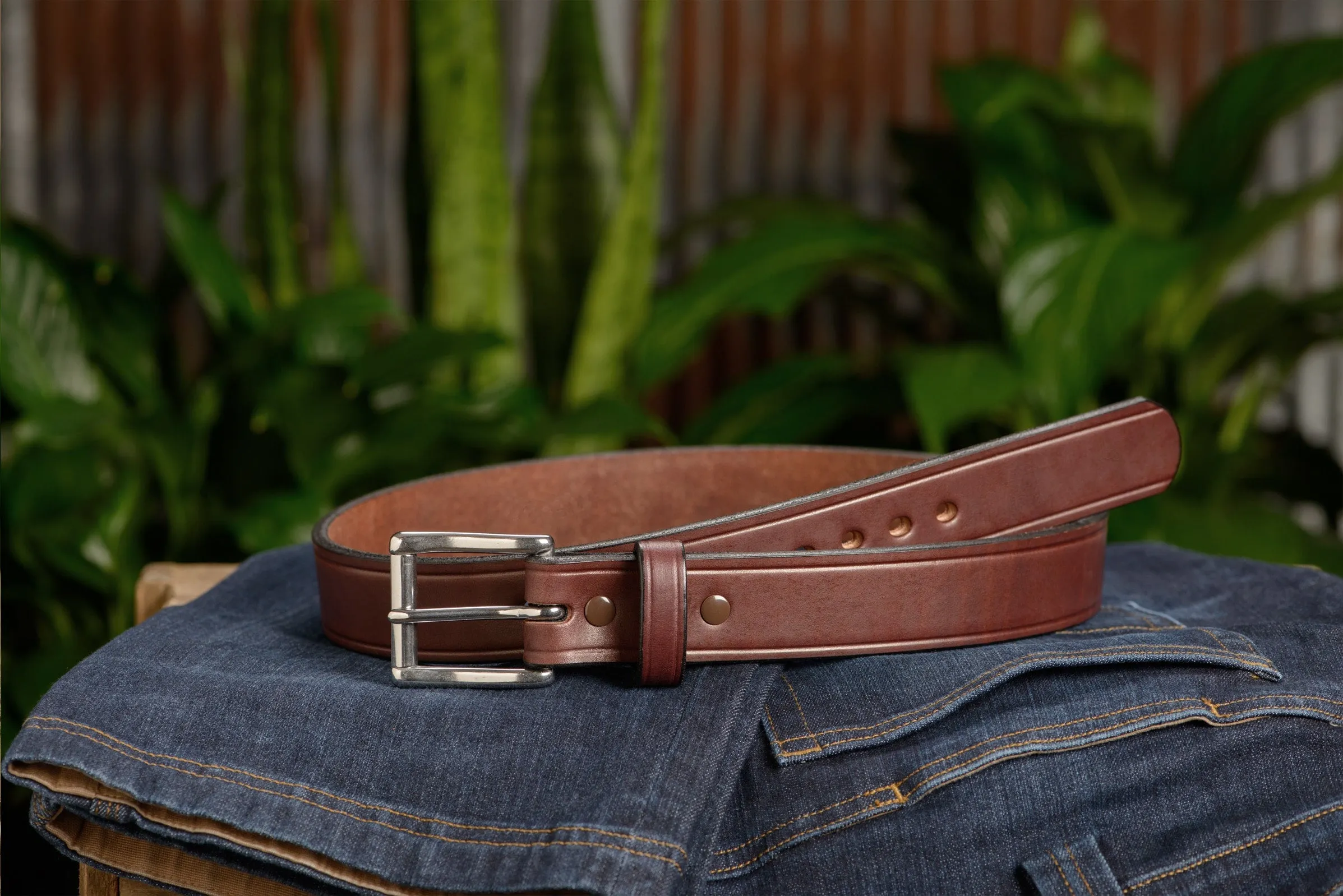 The Eastwood: Men's Brown Creased Accent Leather Belt Max Thick 1.50"