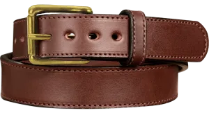 The Eastwood: Men's Brown Stitched Leather Belt Max Thick With Brass 1.50"