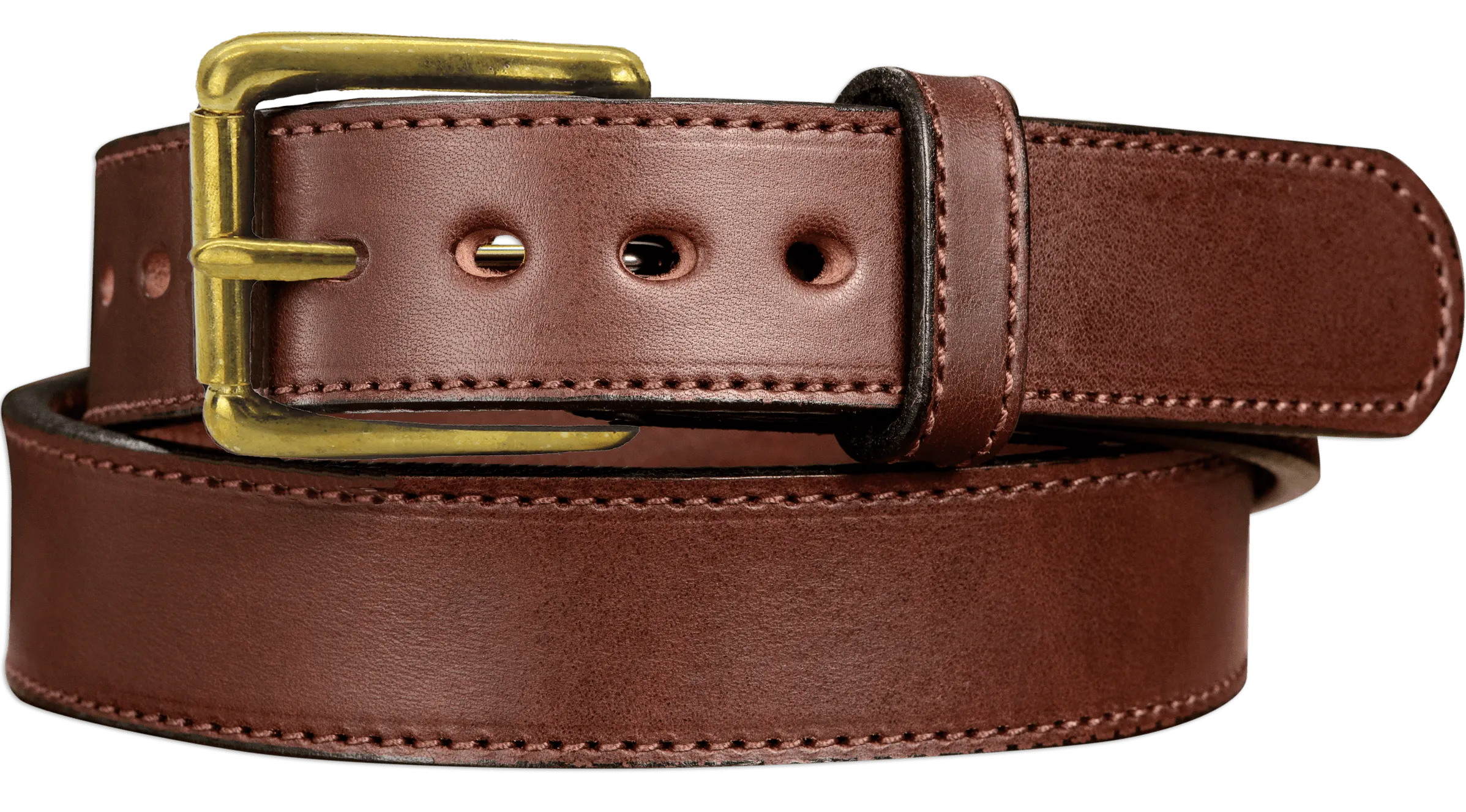 The Eastwood: Men's Brown Stitched Leather Belt Max Thick With Brass 1.50"