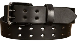 The Holey Bull: Men's Black Non Stitched Double Prong Leather Belt With Gunmetal Roller 1.50"