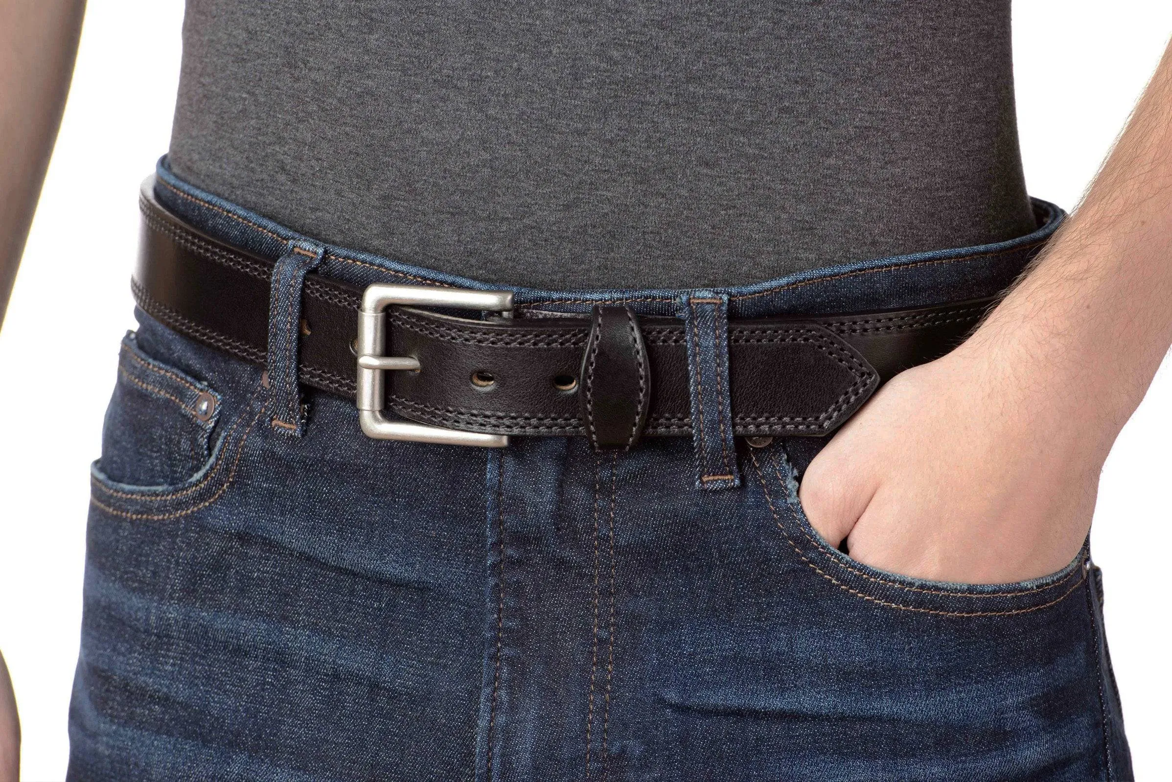 The Maverick: Men's Black Double Stitched Leather Belt 1.50"