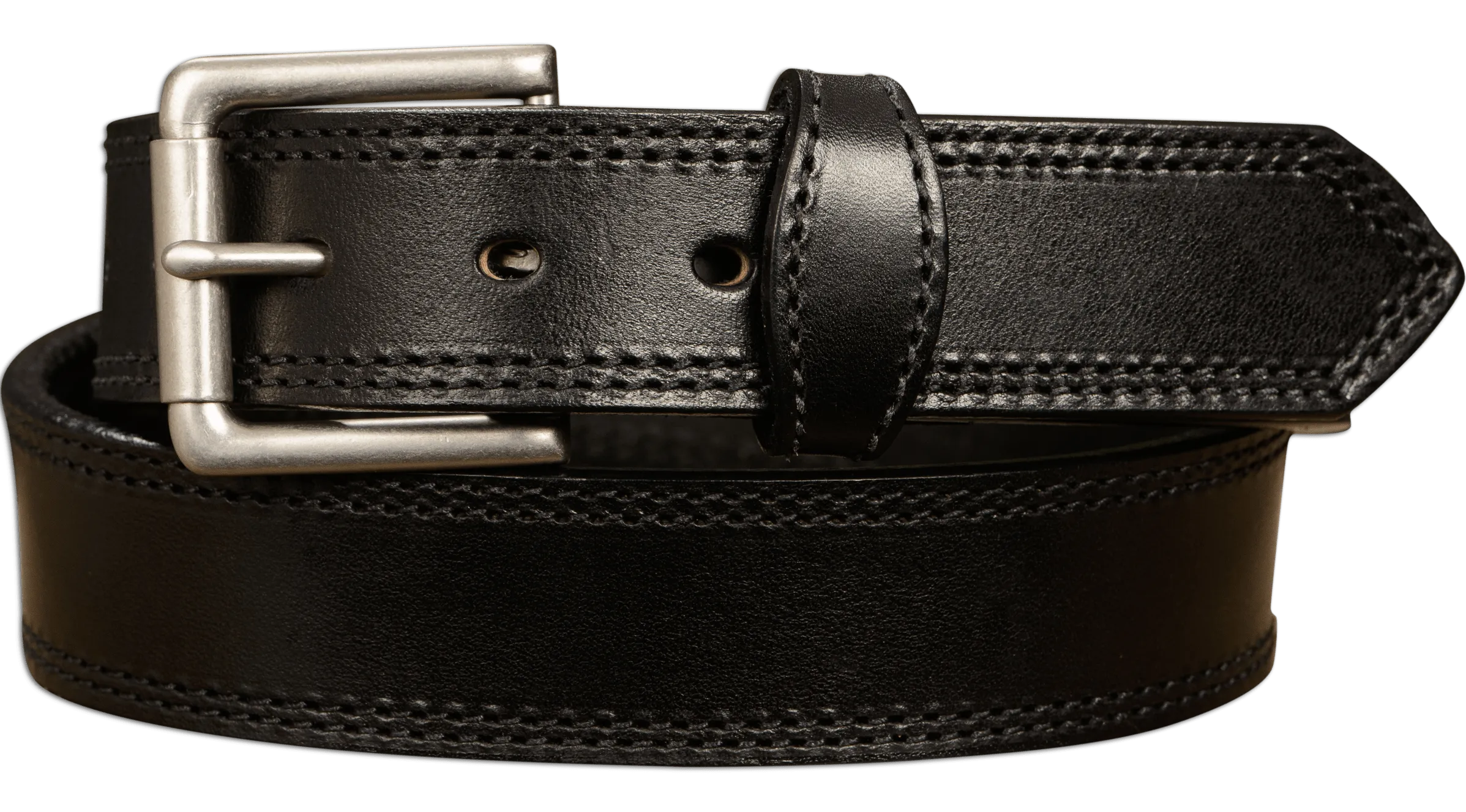 The Maverick: Men's Black Double Stitched Leather Belt 1.50"