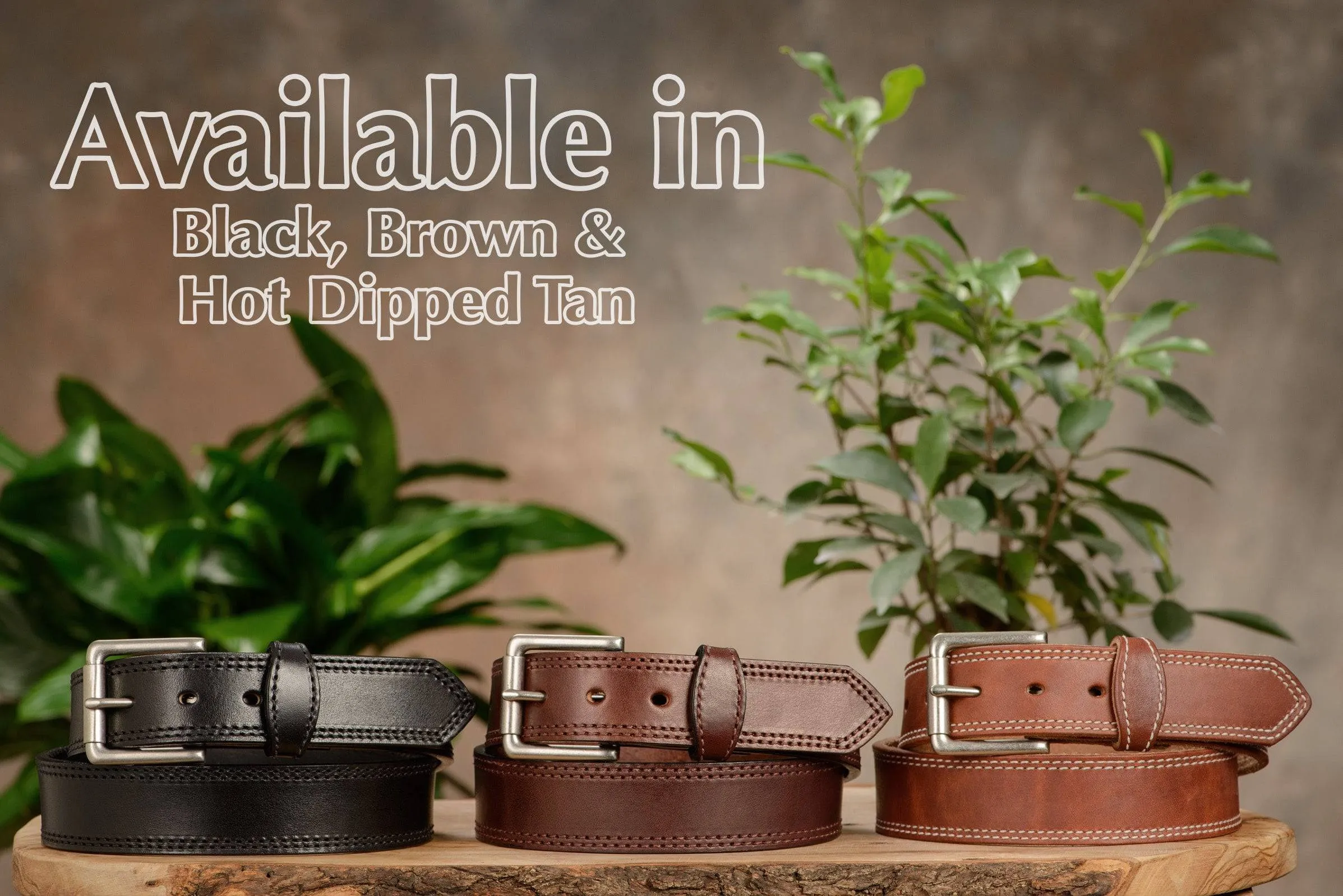 The Maverick: Men's Black Double Stitched Leather Belt 1.50"