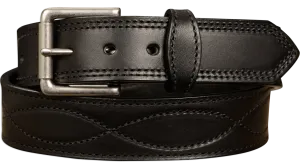 The Maverick: Men's Black Figure 8 Stitched Leather Belt With Black Thread 1.50"