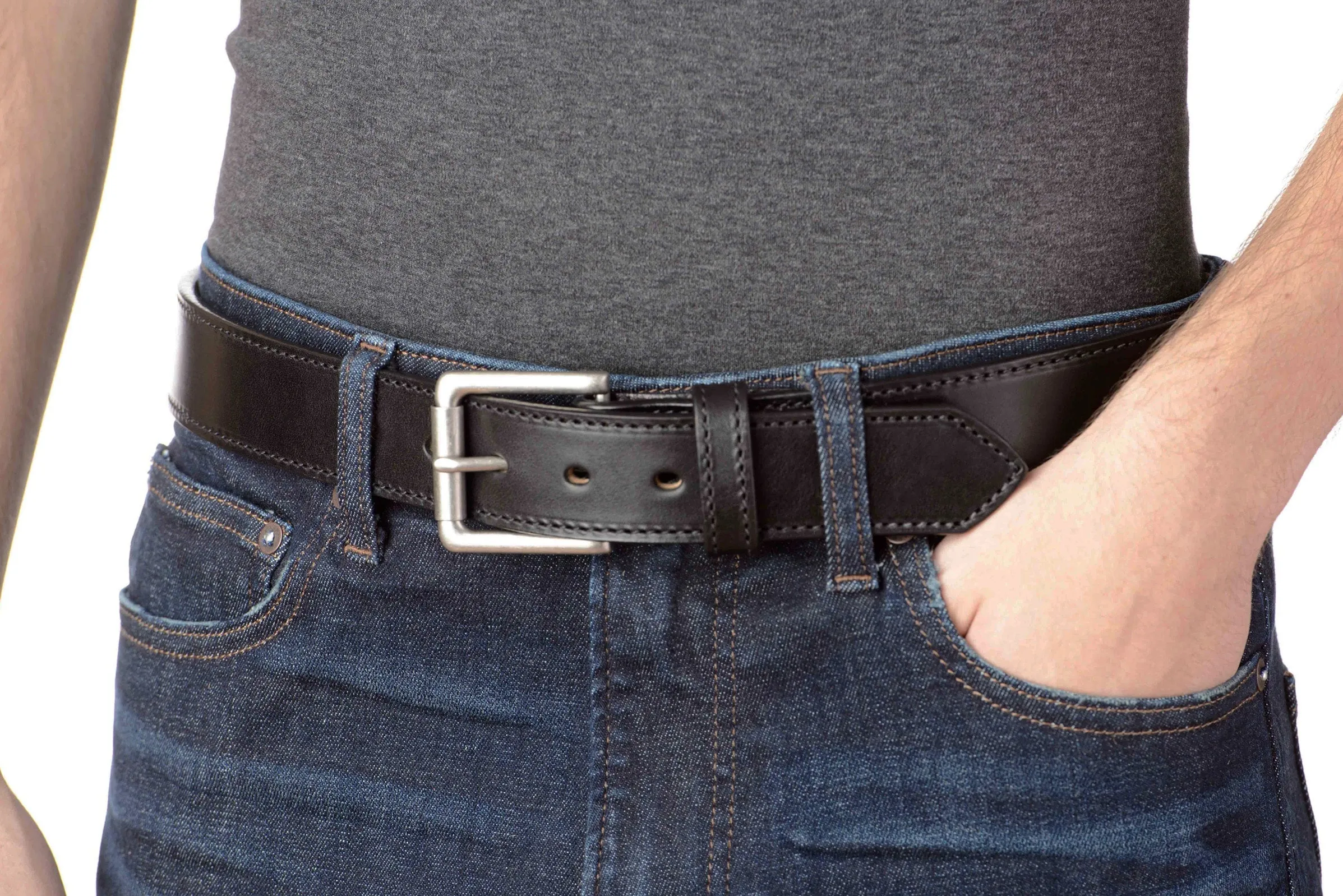 The Maverick: Men's Black Stitched Leather Belt 1.50"
