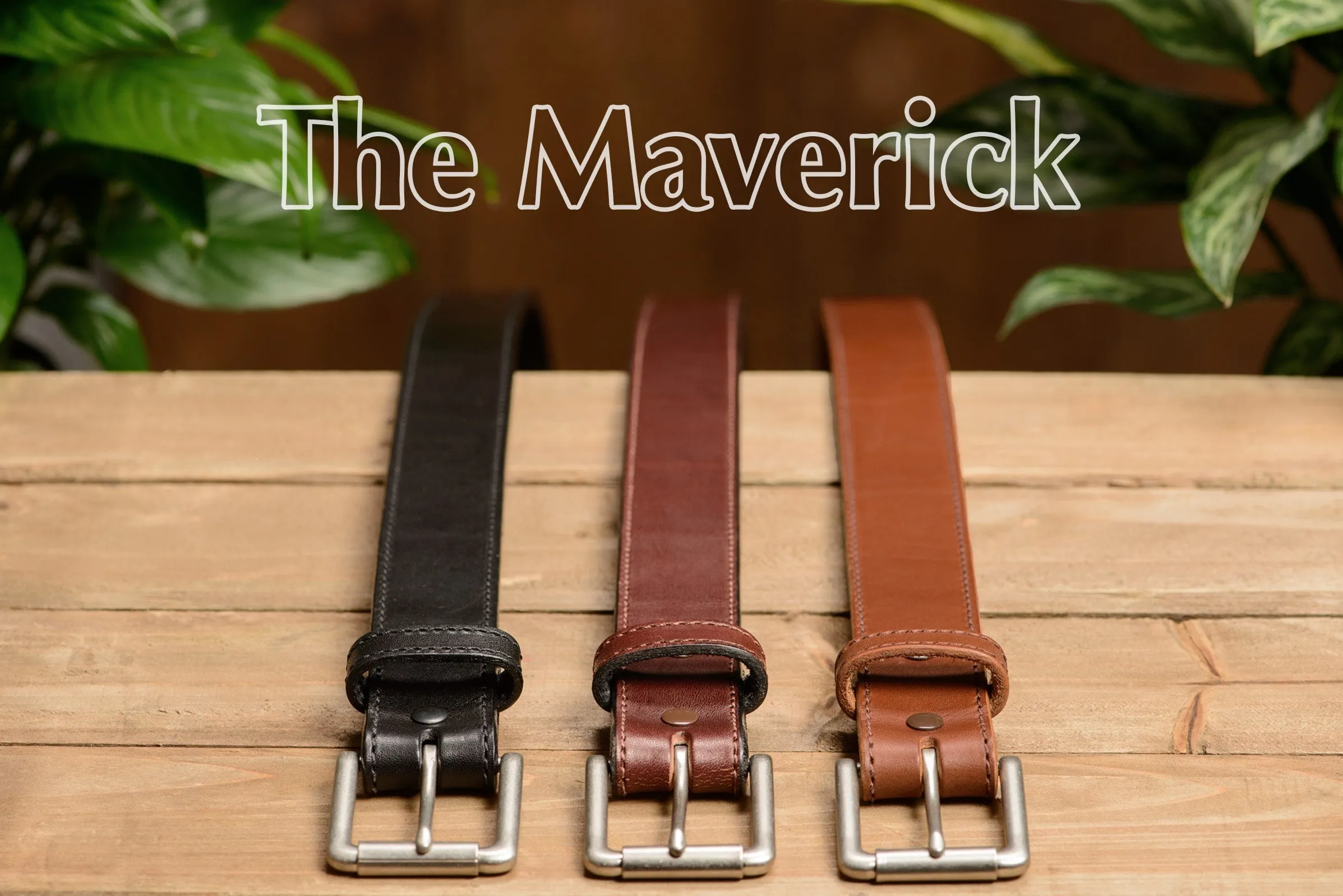 The Maverick: Men's Black Stitched Leather Belt 1.50"