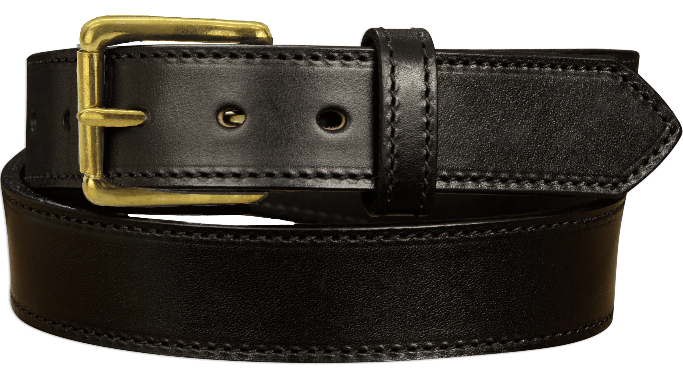 The Maverick: Men's Black Stitched Leather Belt With Brass 1.50"