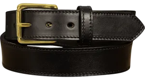 The Maverick: Men's Black Stitched Leather Belt With Brass 1.50"