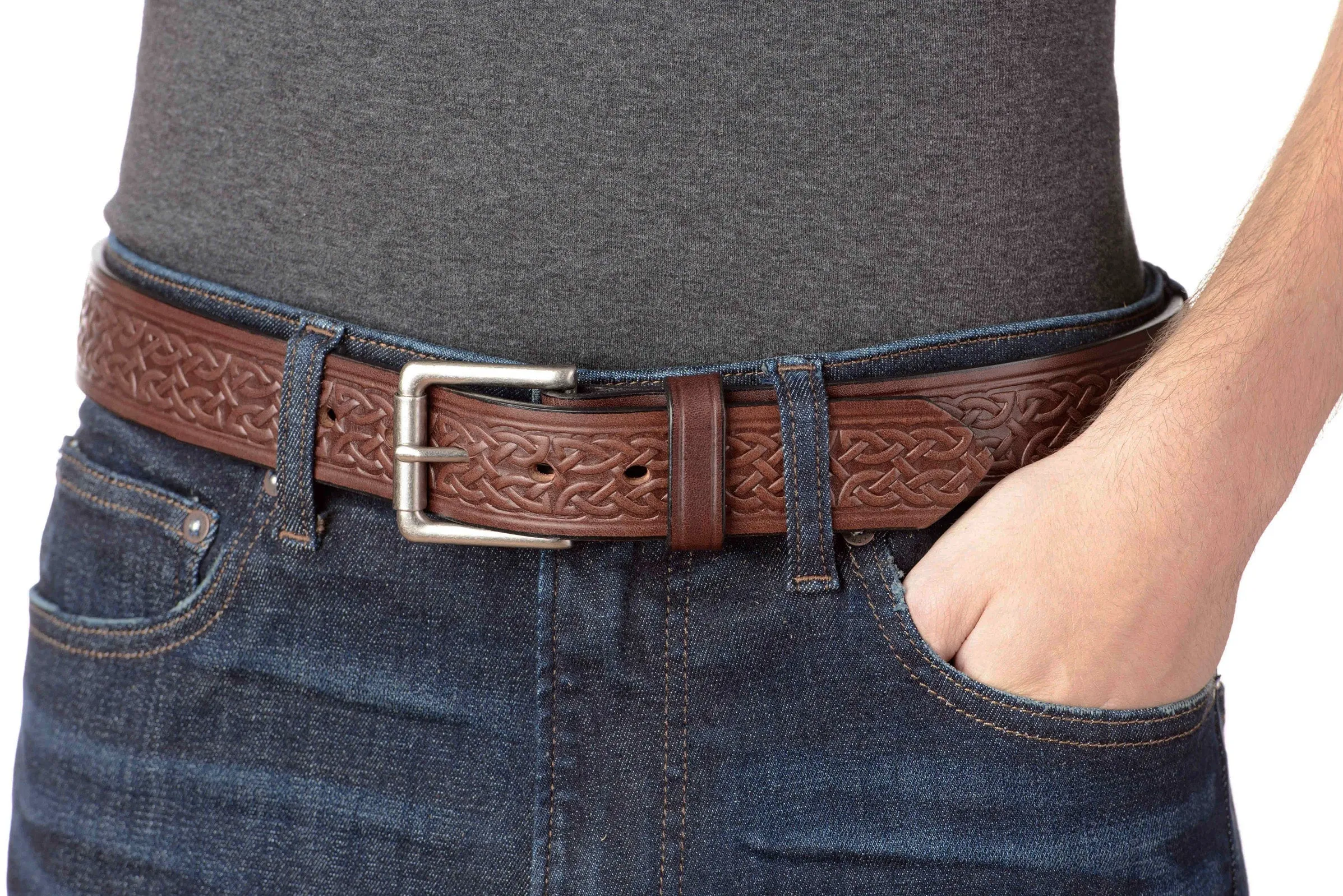 The Maverick: Men's Brown Celtic Leather Belt 1.50"