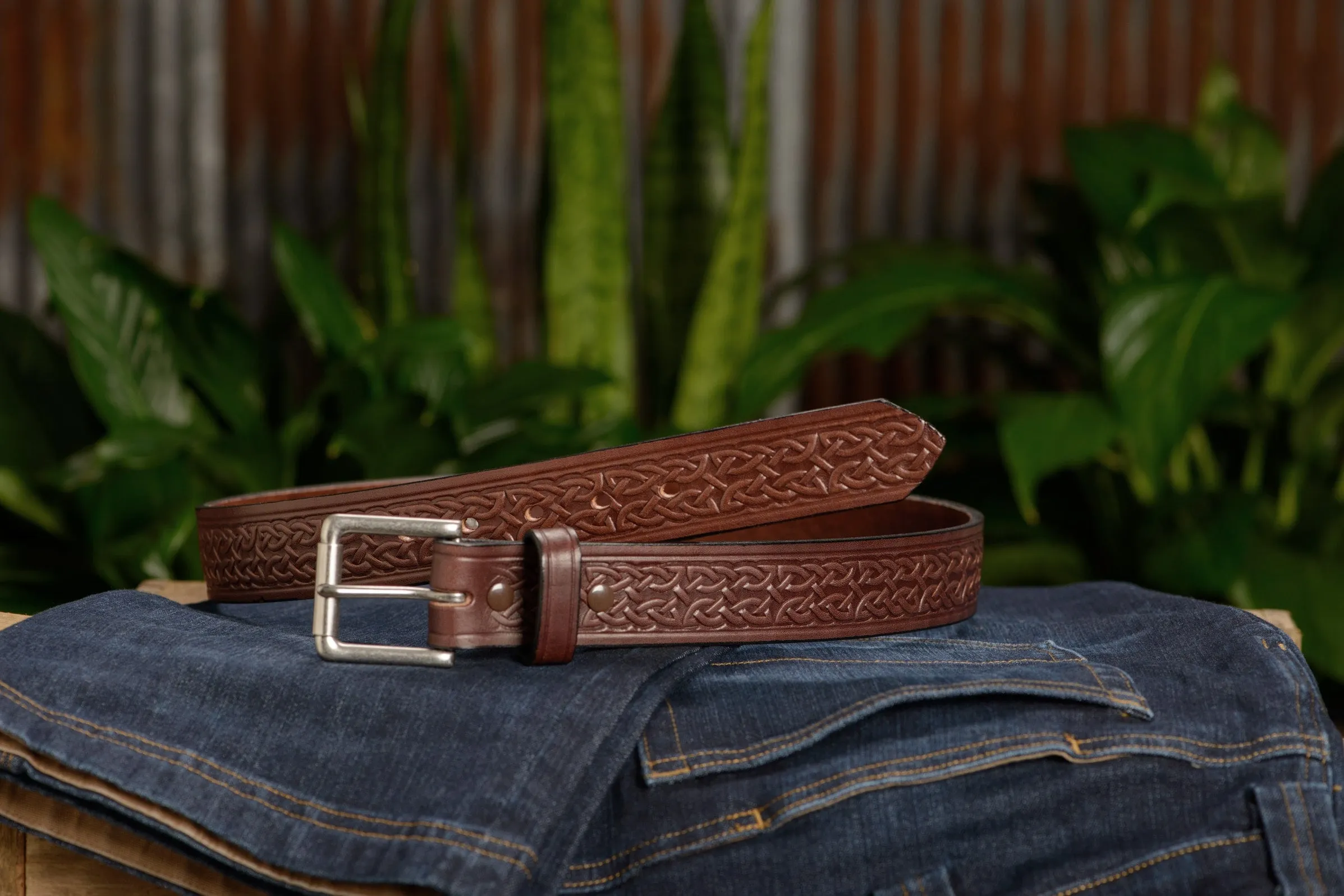 The Maverick: Men's Brown Celtic Leather Belt 1.50"