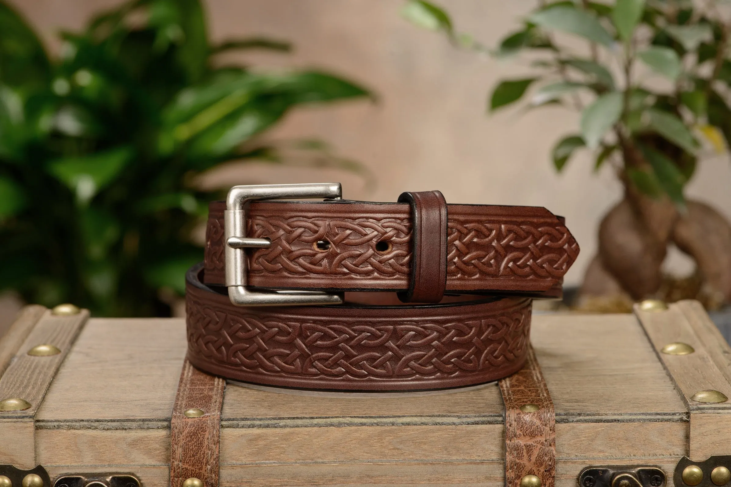 The Maverick: Men's Brown Celtic Leather Belt 1.50"