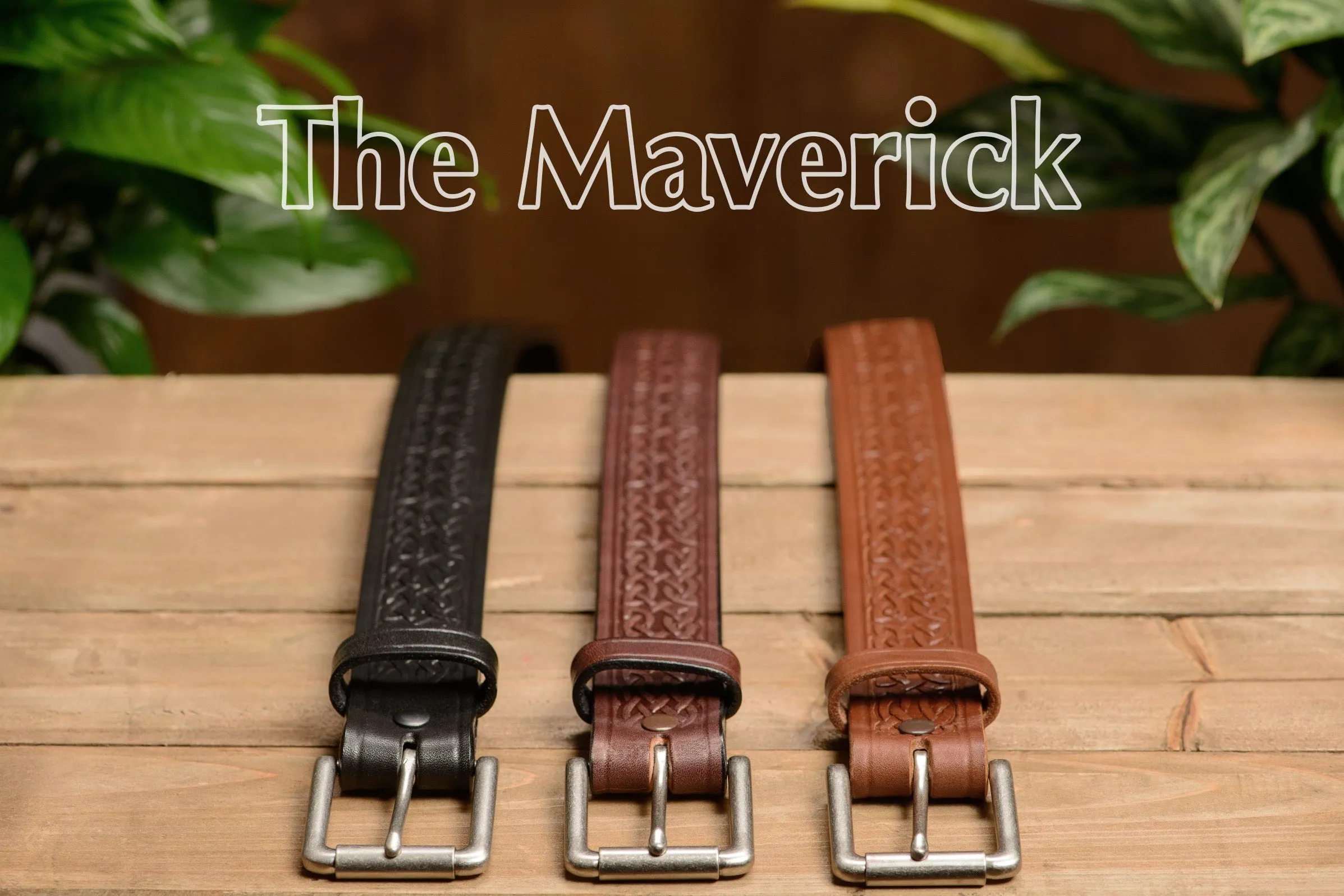 The Maverick: Men's Brown Celtic Leather Belt 1.50"