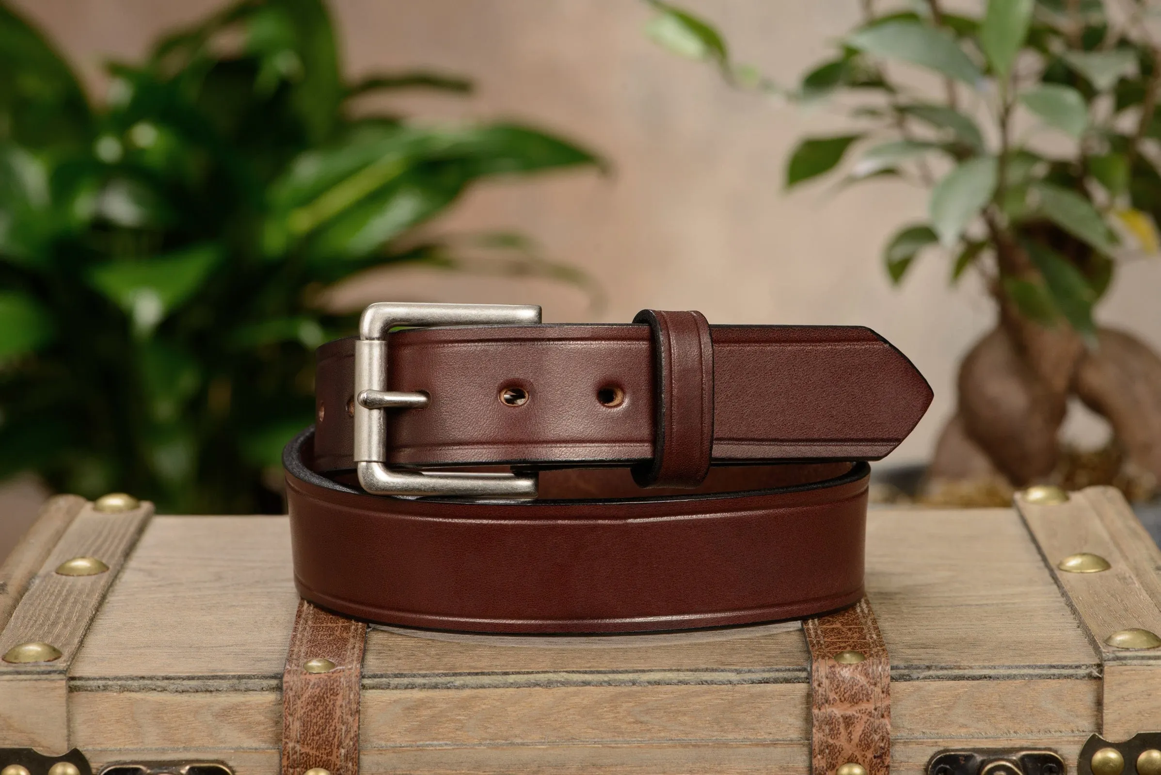 The Maverick: Men's Brown Creased Accent Leather Belt 1.50"