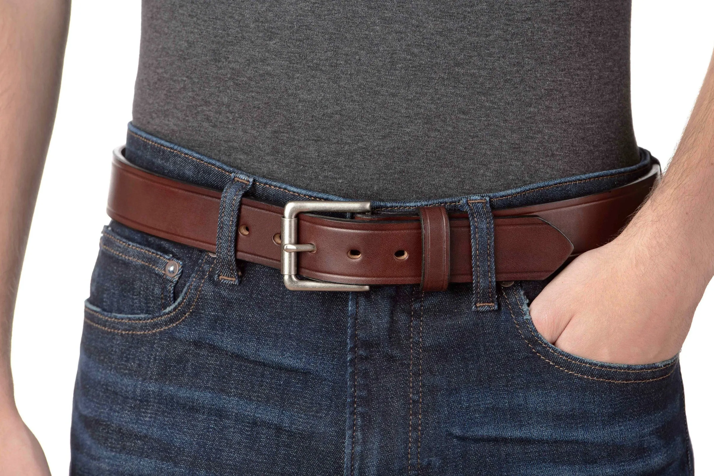 The Maverick: Men's Brown Creased Accent Leather Belt 1.50"