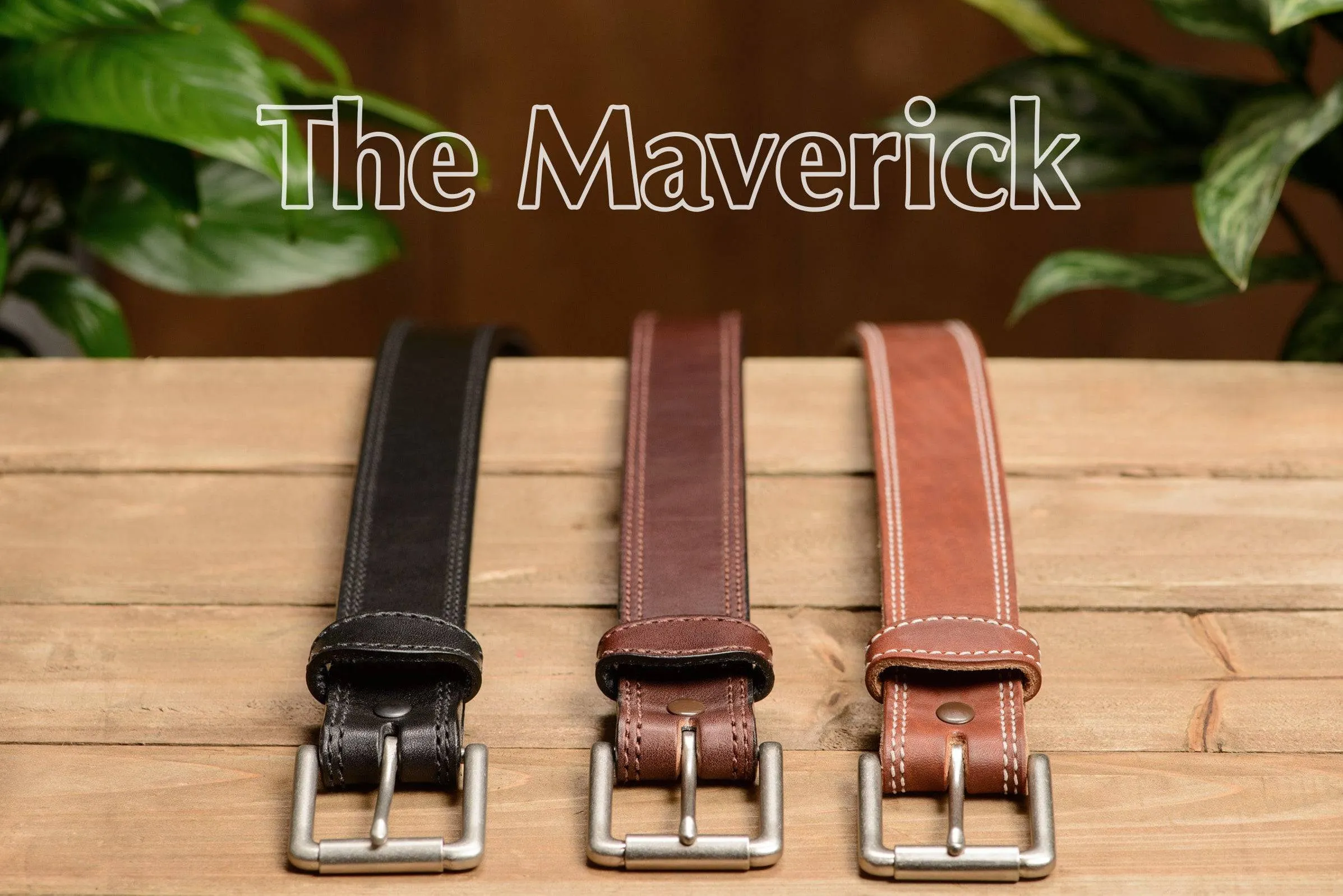 The Maverick: Men's Brown Double Stitched Leather Belt 1.50"