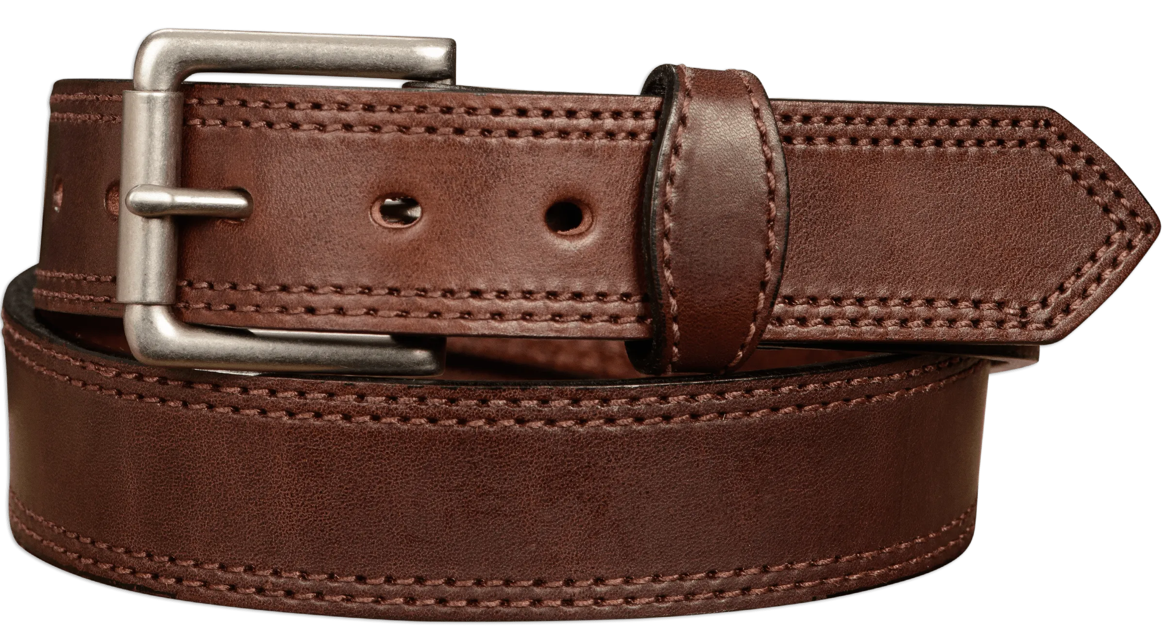 The Maverick: Men's Brown Double Stitched Leather Belt 1.50"