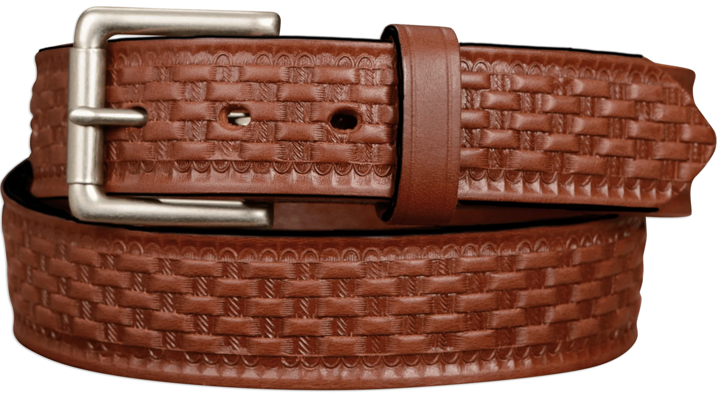 The Maverick: Men's Medium Brown Basket Weave Leather Belt 1.50"