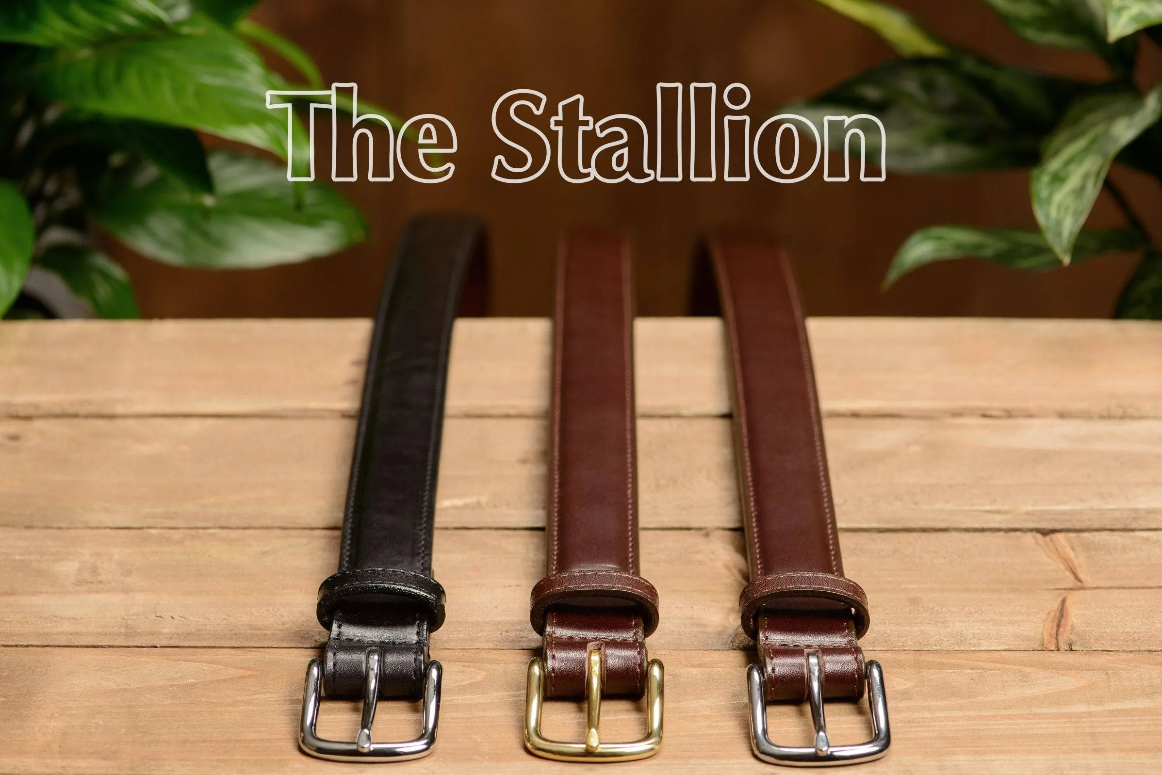 The Stallion: Men's Chocolate Brown Stitched Italian Leather Belt With Brass Buckle 1.25"