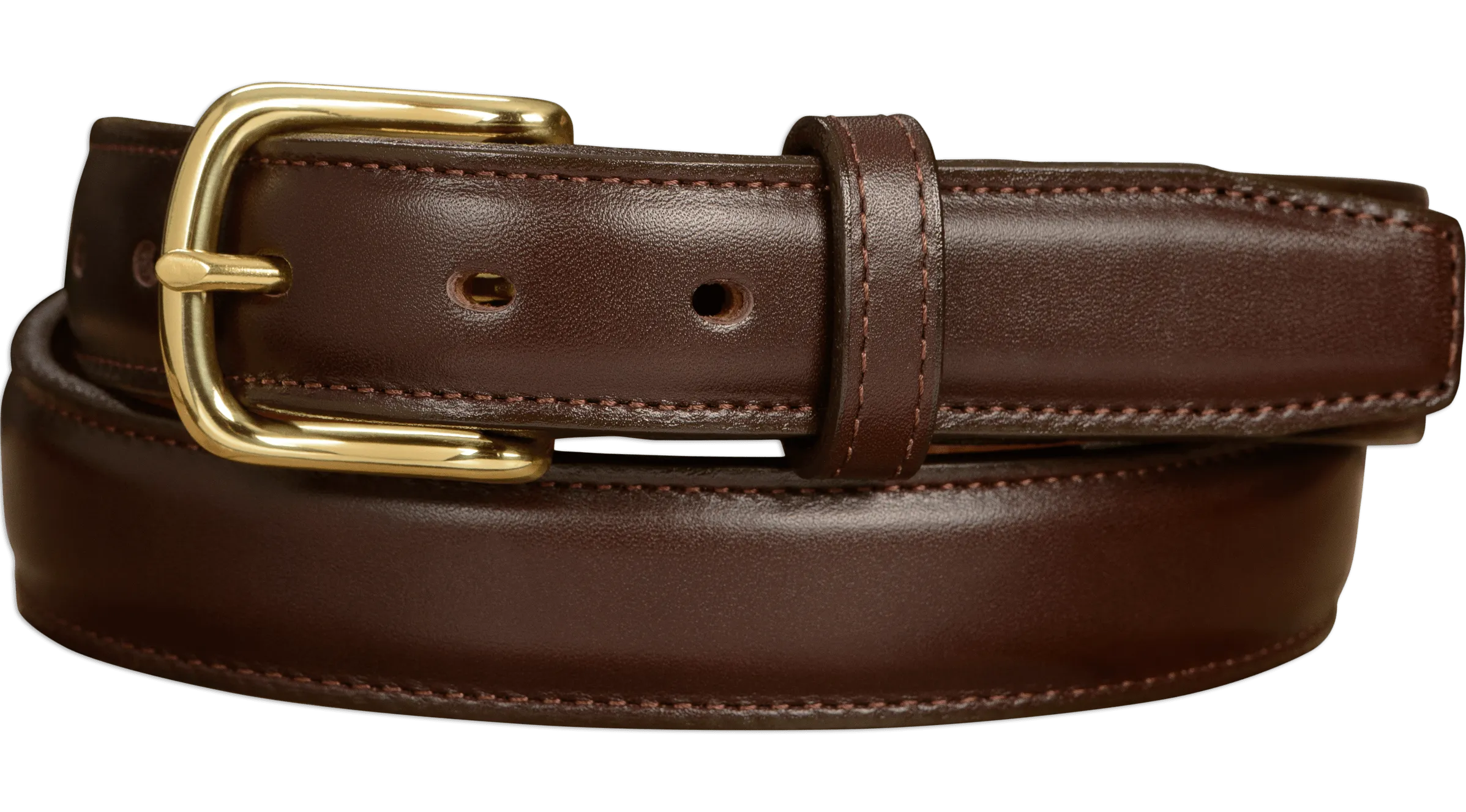 The Stallion: Men's Chocolate Brown Stitched Italian Leather Belt With Brass Buckle 1.25"