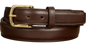The Stallion: Men's Chocolate Brown Stitched Italian Leather Belt With Brass Buckle 1.25"