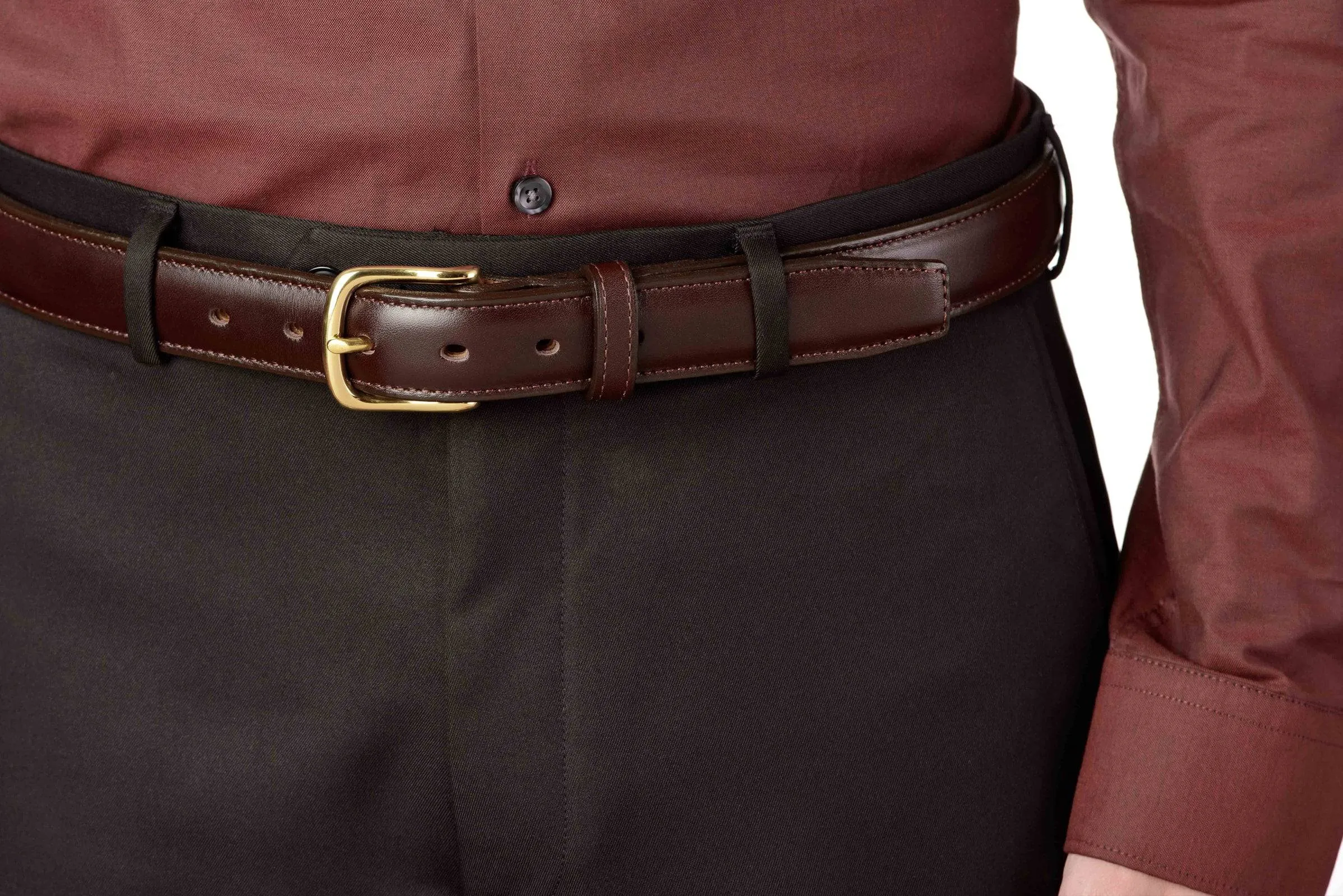 The Stallion: Men's Chocolate Brown Stitched Italian Leather Belt With Brass Buckle 1.25"