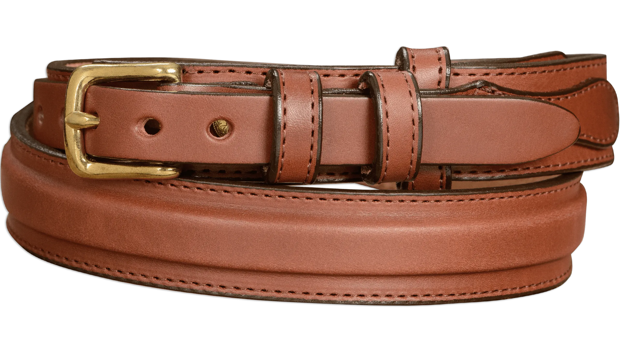 The Walker: Men's Medium Brown Stitched Ranger Leather Belt 1.25"