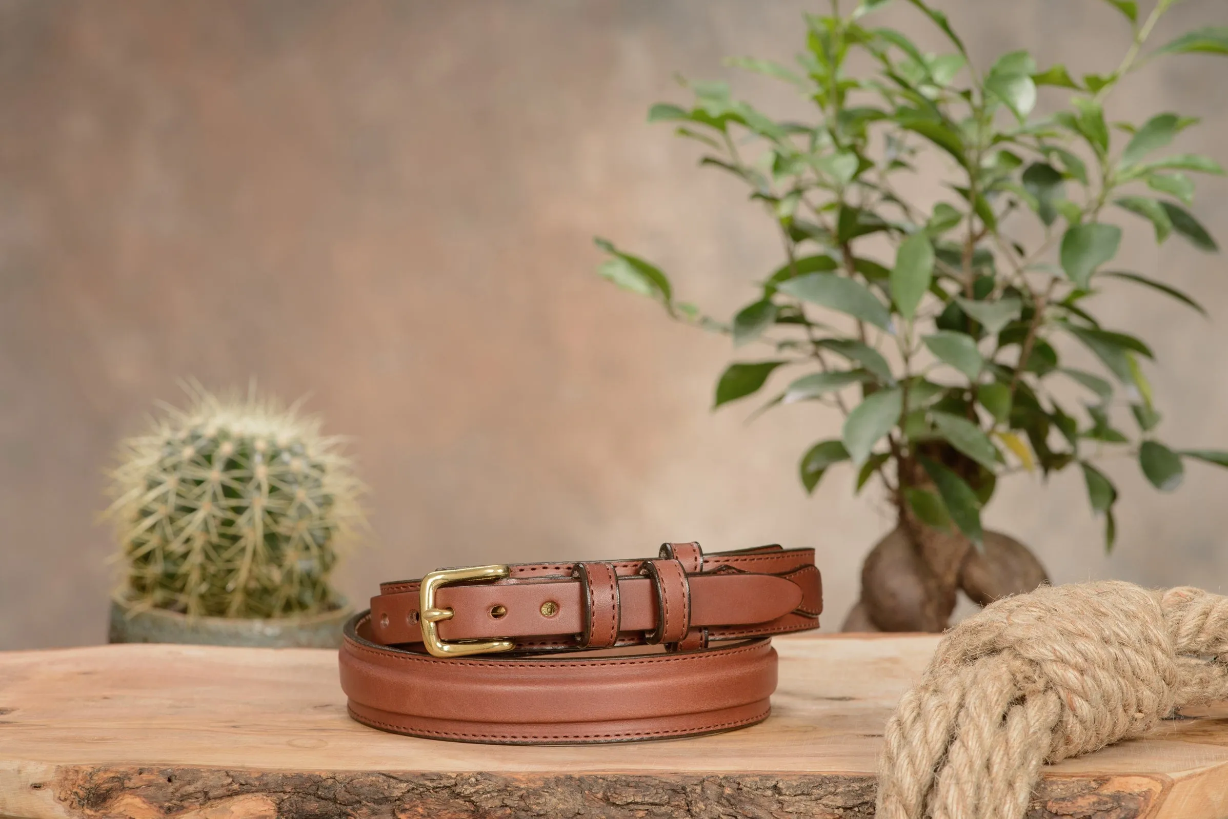 The Walker: Men's Medium Brown Stitched Ranger Leather Belt 1.25"