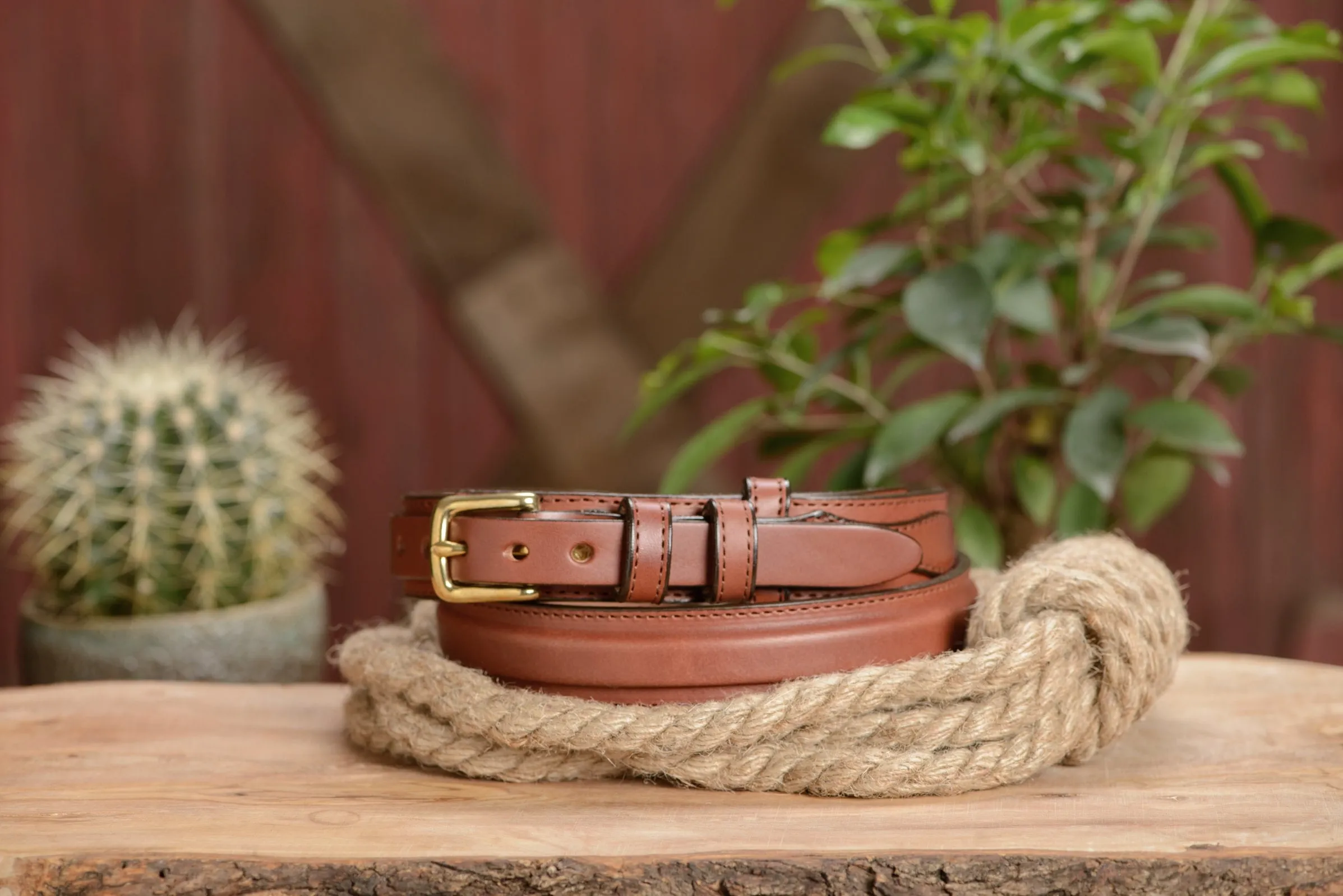 The Walker: Men's Medium Brown Stitched Ranger Leather Belt 1.25"
