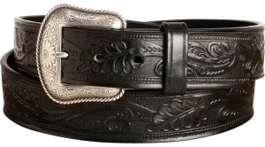 The Western Oak: Men's Black Oak Leaf Embossed Western Leather Belt 1.50"