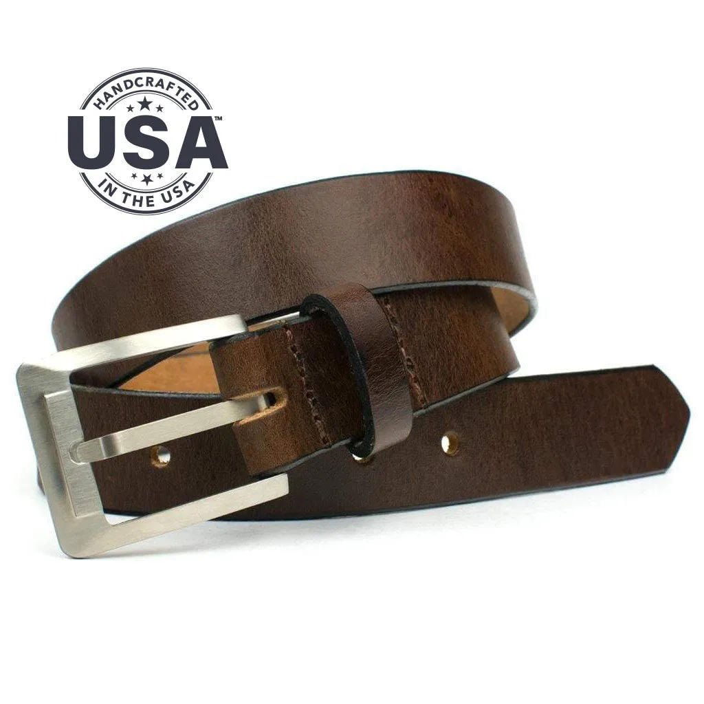 Titanium Brown Leather Dress Belt by Nickel Smart®