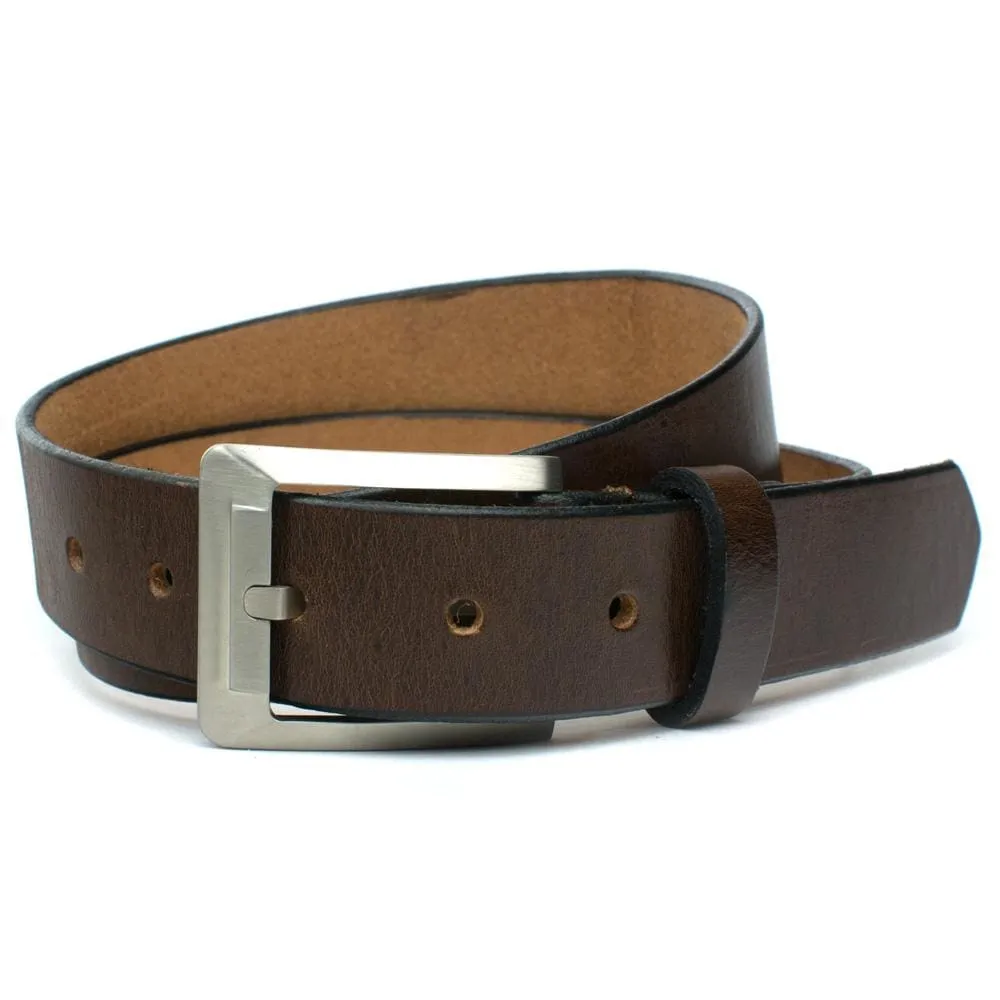 Titanium Brown Leather Dress Belt by Nickel Smart®