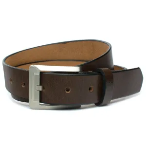 Titanium Brown Leather Dress Belt by Nickel Smart®