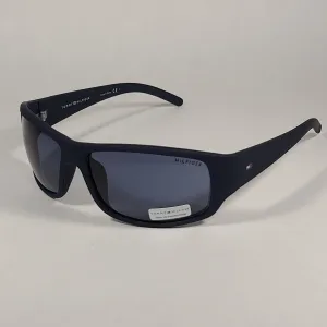 Tommy Hilfiger Bob Rectangular Wrap Sunglasses Sport Matte Navy Blue Gray Lens BOB MP OM497