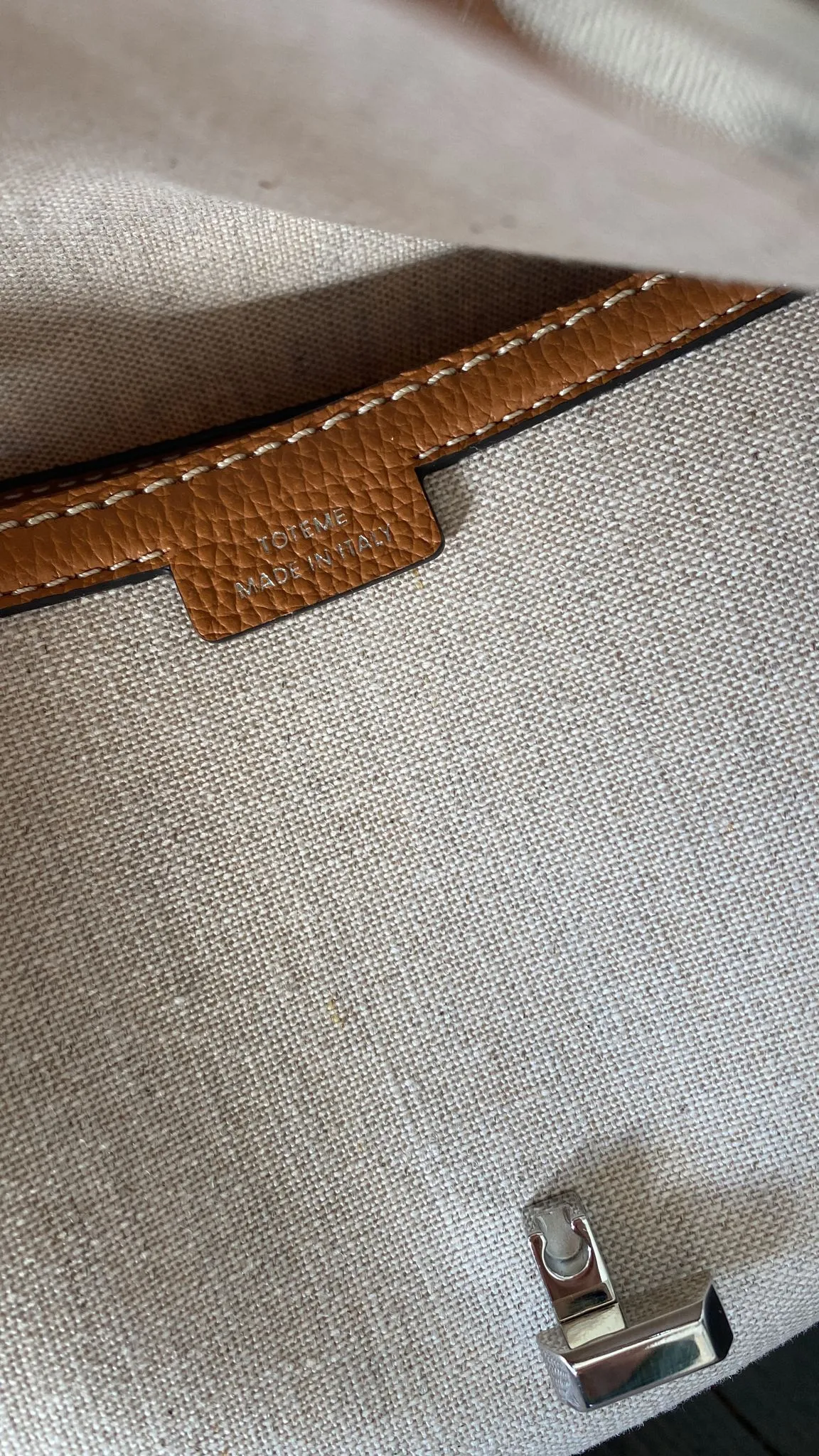 Toteme Ecru/Tan T-Lock Canvas Top Handle Bag