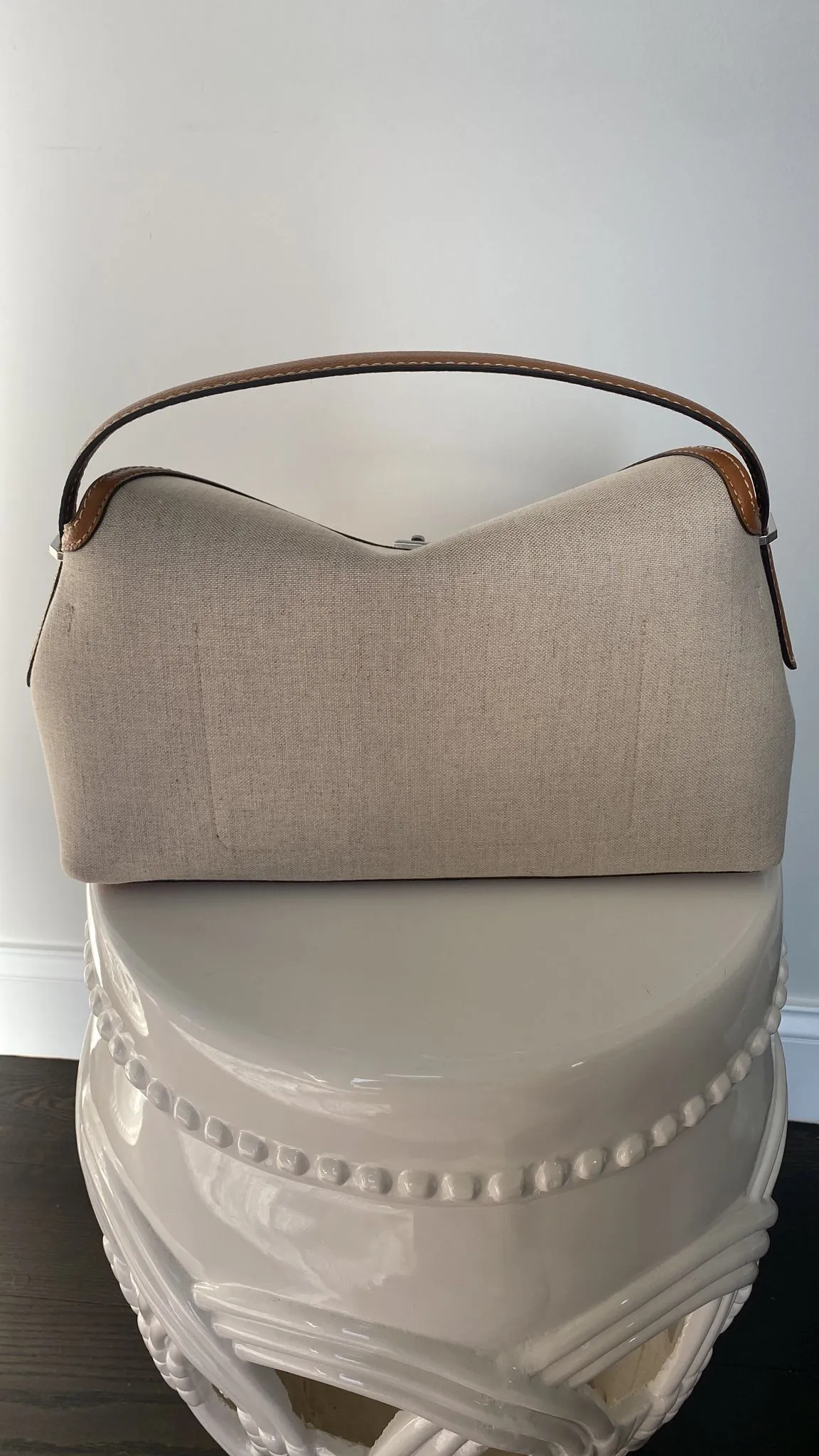 Toteme Ecru/Tan T-Lock Canvas Top Handle Bag