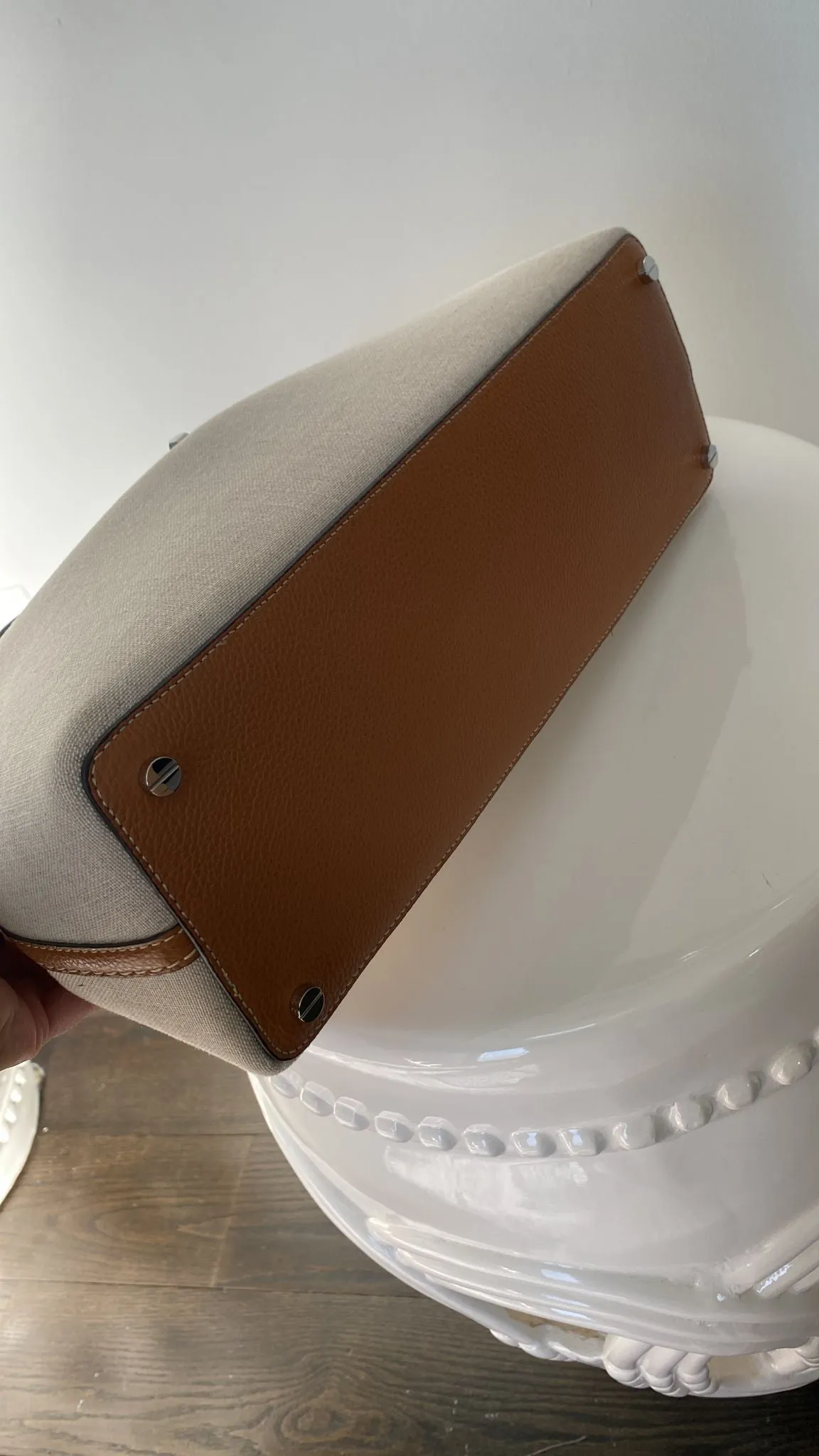 Toteme Ecru/Tan T-Lock Canvas Top Handle Bag