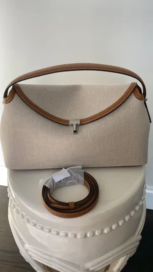 Toteme Ecru/Tan T-Lock Canvas Top Handle Bag