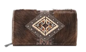 TR146-W010 Trinity Ranch Hair-On Cowhide Wallet-Coffee