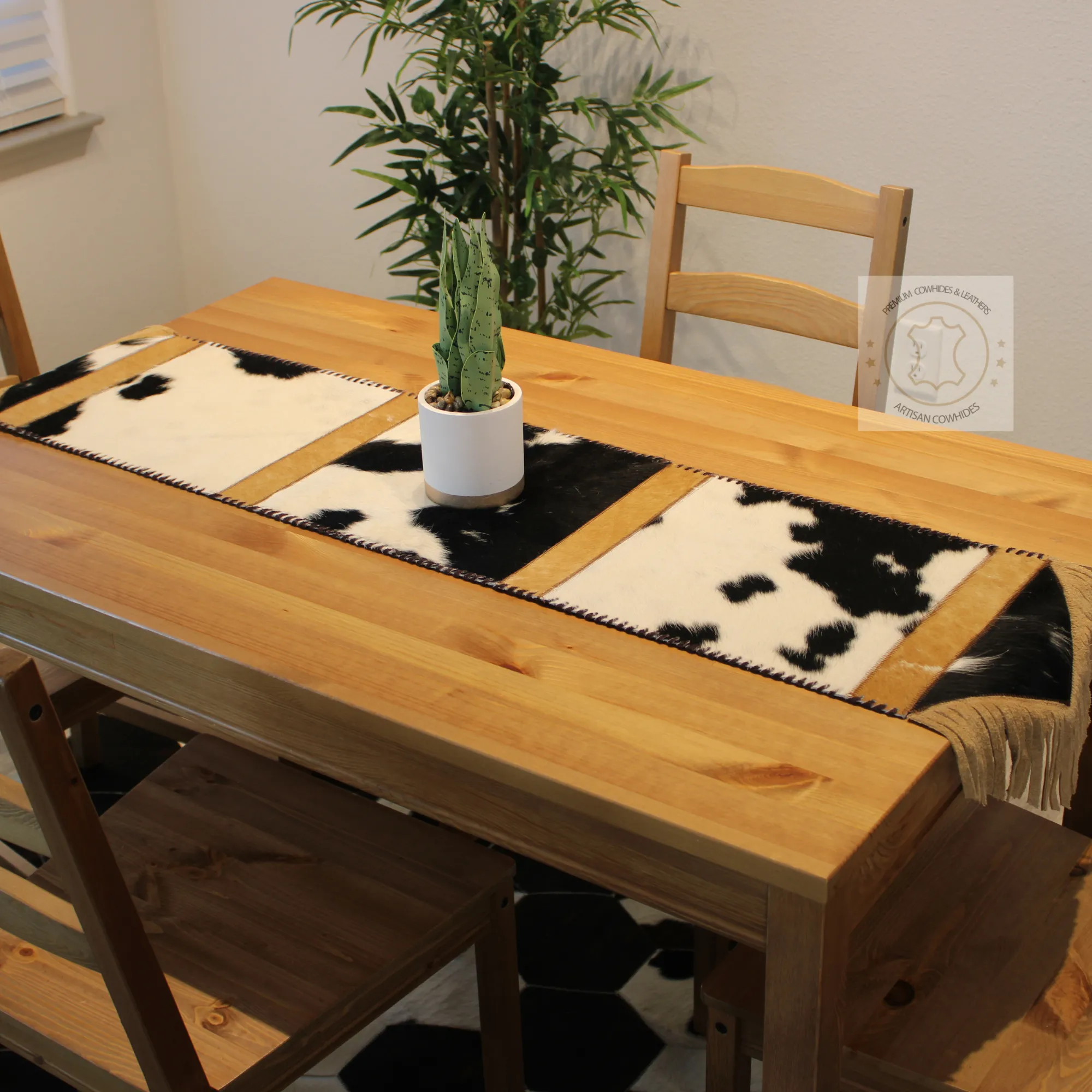Tricolor Cowhide Table Runner- 7ft - Table Decor