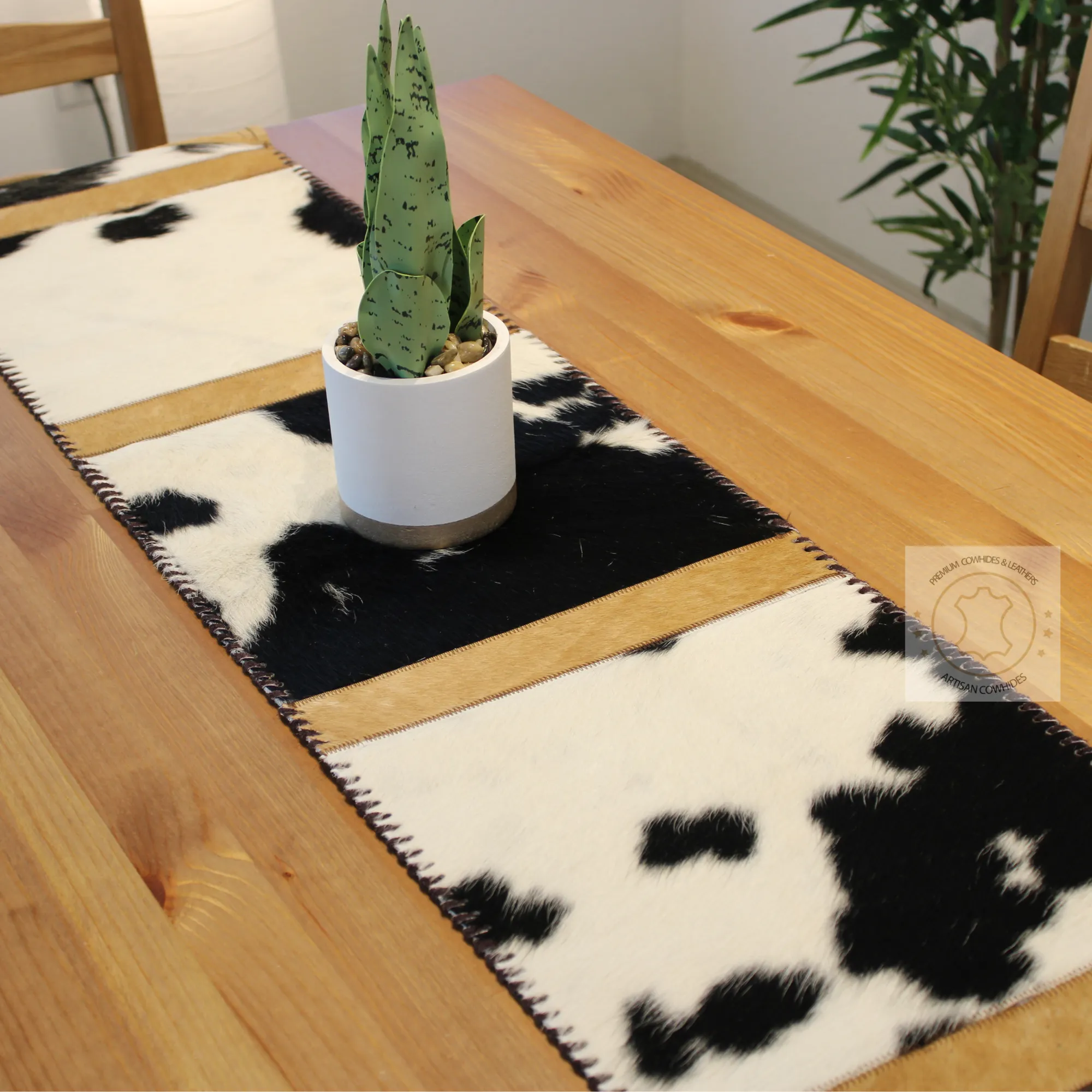 Tricolor Cowhide Table Runner- 7ft - Table Decor