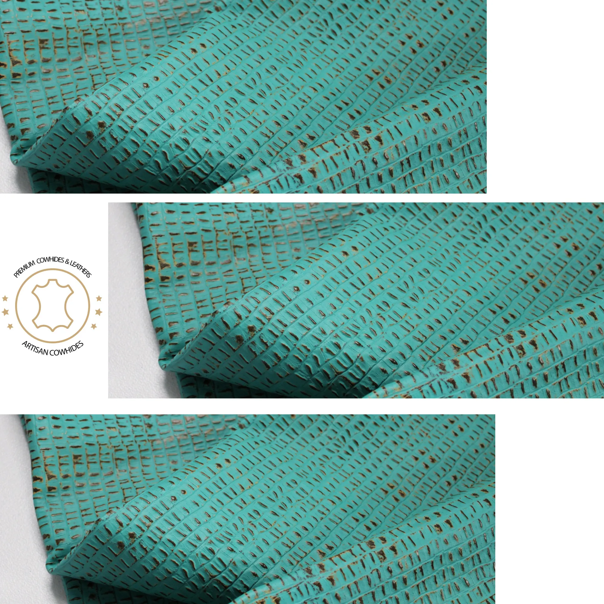 Turquoise CAIMAN EMBOSSED LEATHER: PRE CUT Pieces | 12"x12", 12"x18", 12"x24" Precuts Sheets- Leather working, Perfect for Bags, Earrings, Wallets