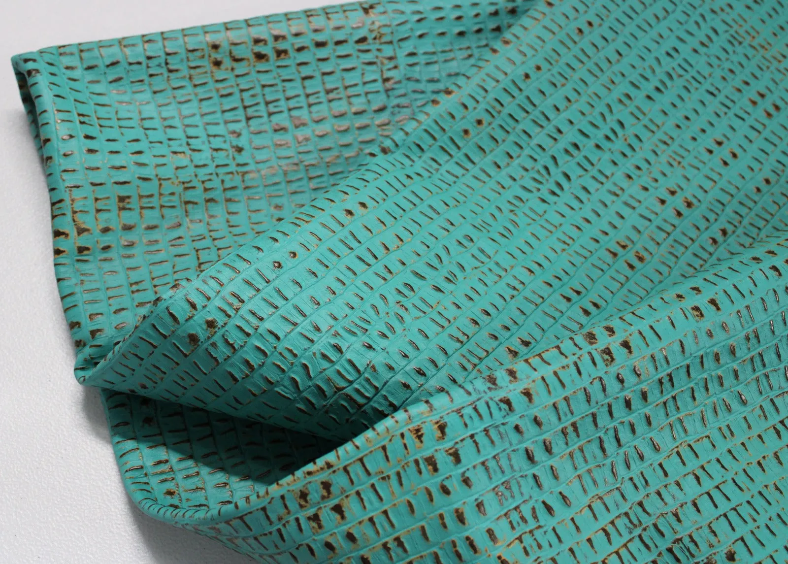 Turquoise CAIMAN EMBOSSED LEATHER: PRE CUT Pieces | 12"x12", 12"x18", 12"x24" Precuts Sheets- Leather working, Perfect for Bags, Earrings, Wallets