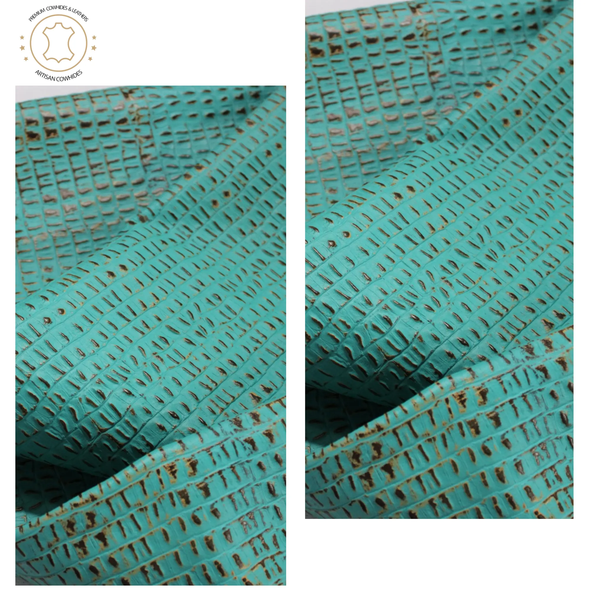Turquoise CAIMAN EMBOSSED LEATHER: PRE CUT Pieces | 12"x12", 12"x18", 12"x24" Precuts Sheets- Leather working, Perfect for Bags, Earrings, Wallets